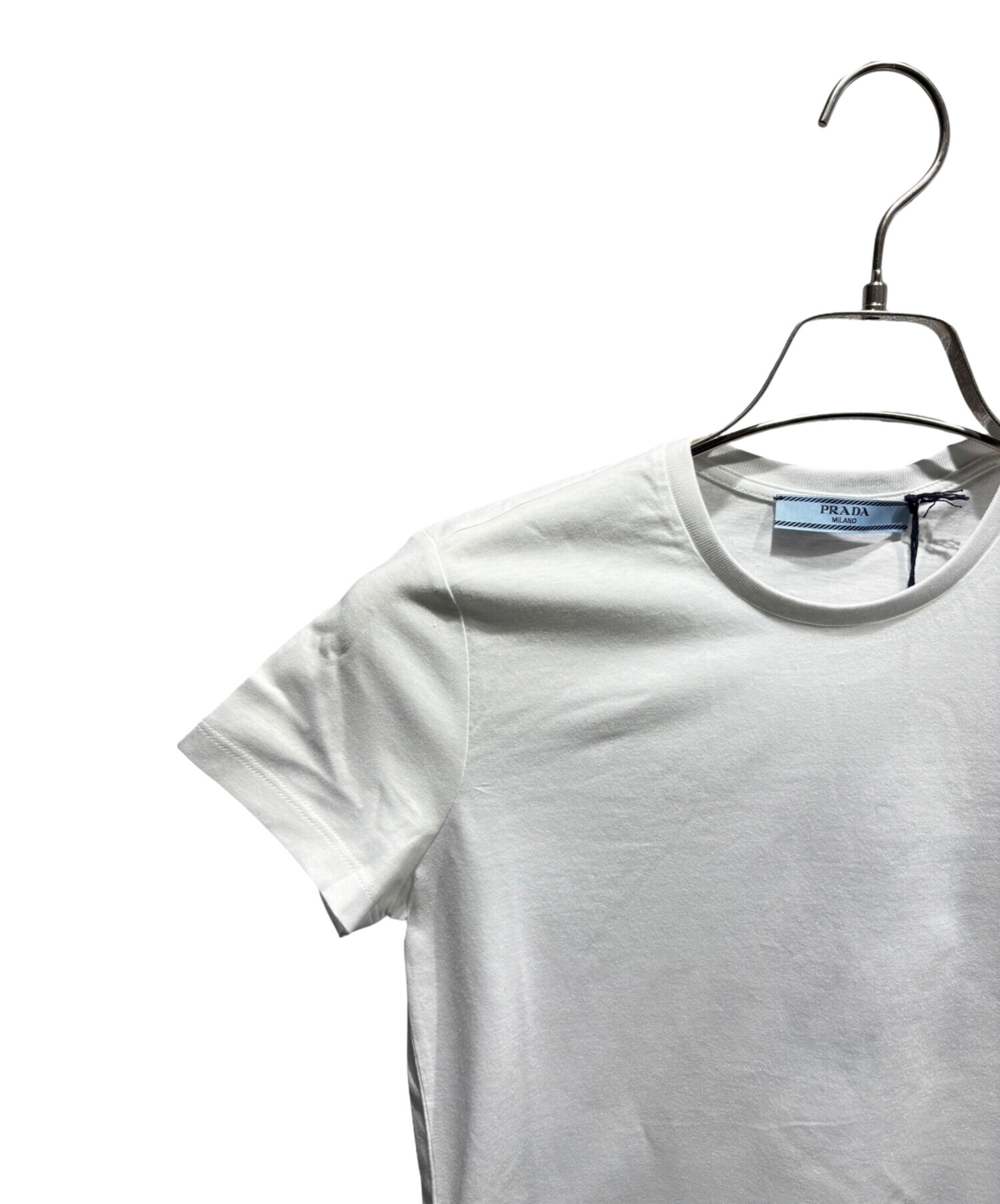 PRADA 半袖Tシャツ ホワイト XS クリーニング済 PRADA (プラダ) 異素材ポケット クルーネック 半袖 Tシャツ