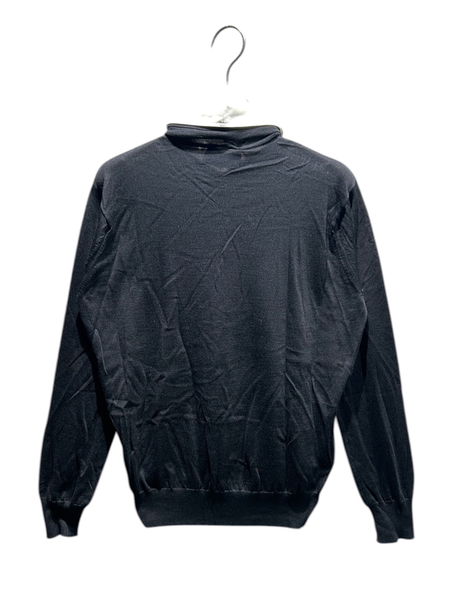 プラダ 24年 ウール 襟取り外し可 ニット 長袖 トップス DNA00T ネイビー 44【中古】 PRADA（プラダ） ウールニット 長袖ポロシャツ ネイビー レディース