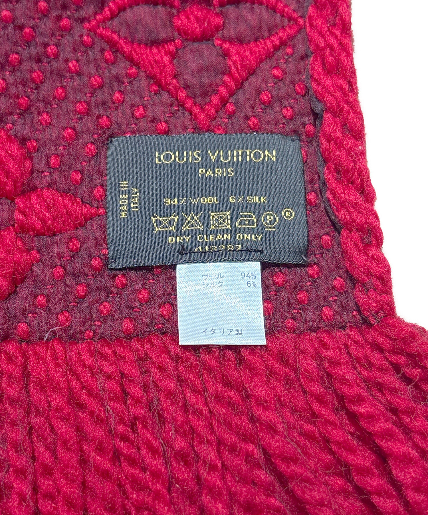 限定品　クリーニング済　Louis Vuitton 赤 マフラー ウールレッド LOUIS VUITTON 赤 マフラー ウールシルク 【公式通販】
