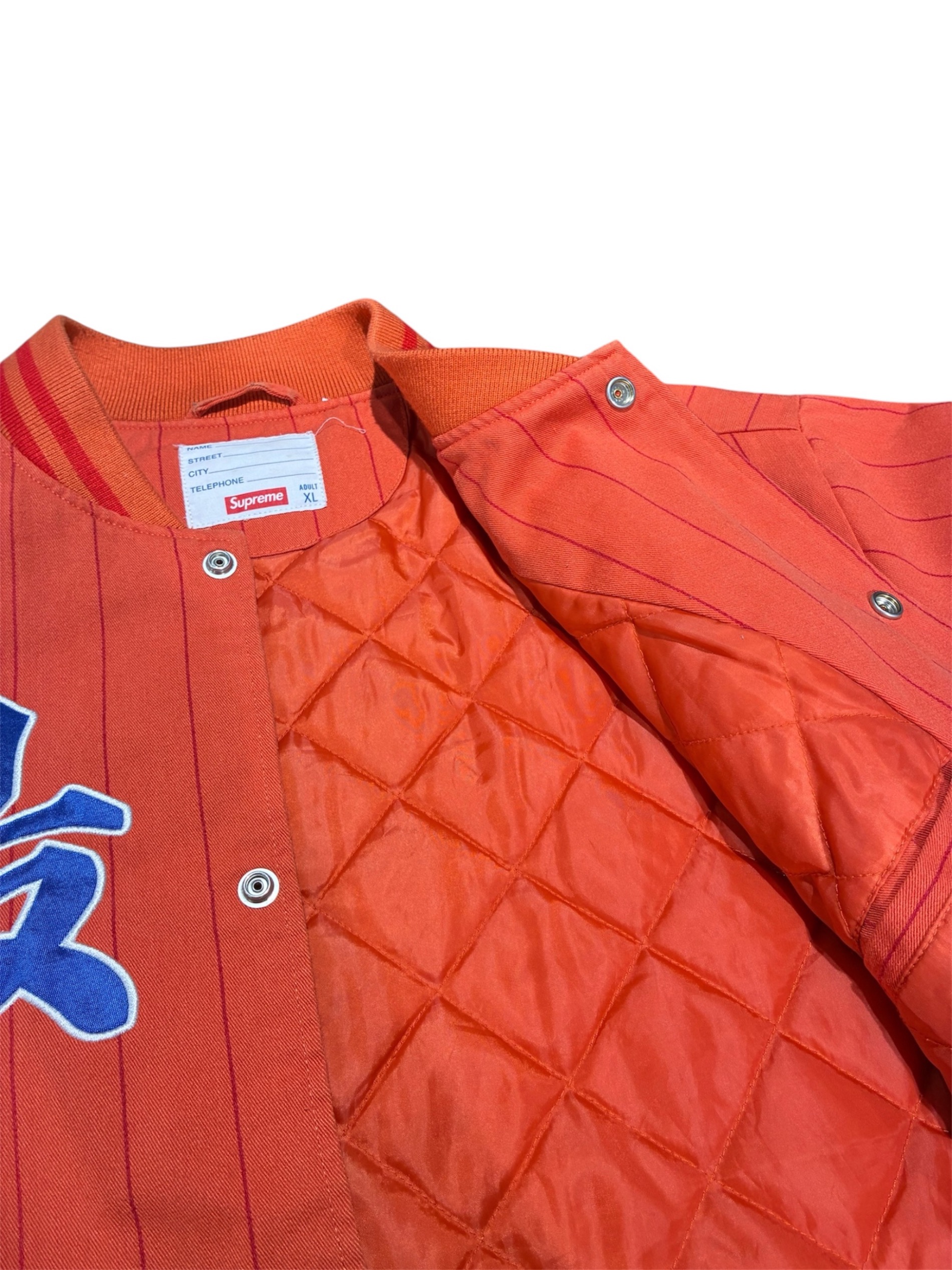 中古・古着通販】SUPREME (シュプリーム) PINSTRIPE VARSITY JACKET