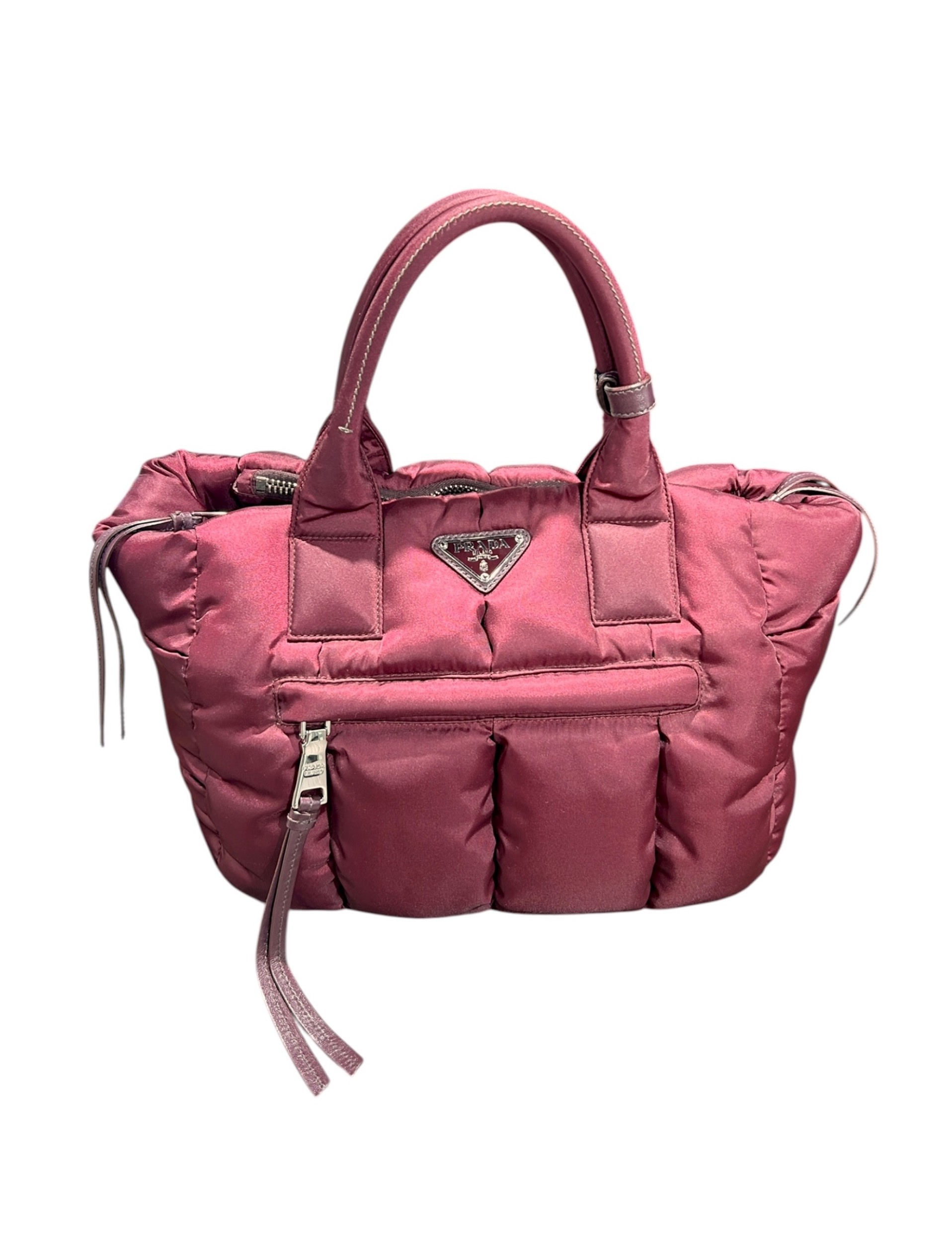 PRADA 深い赤 テスートナイロン サフィアーノ ハンドバッグ 中古・古着通販】PRADA (プラダ) テスート ボンバー/トートバッグ