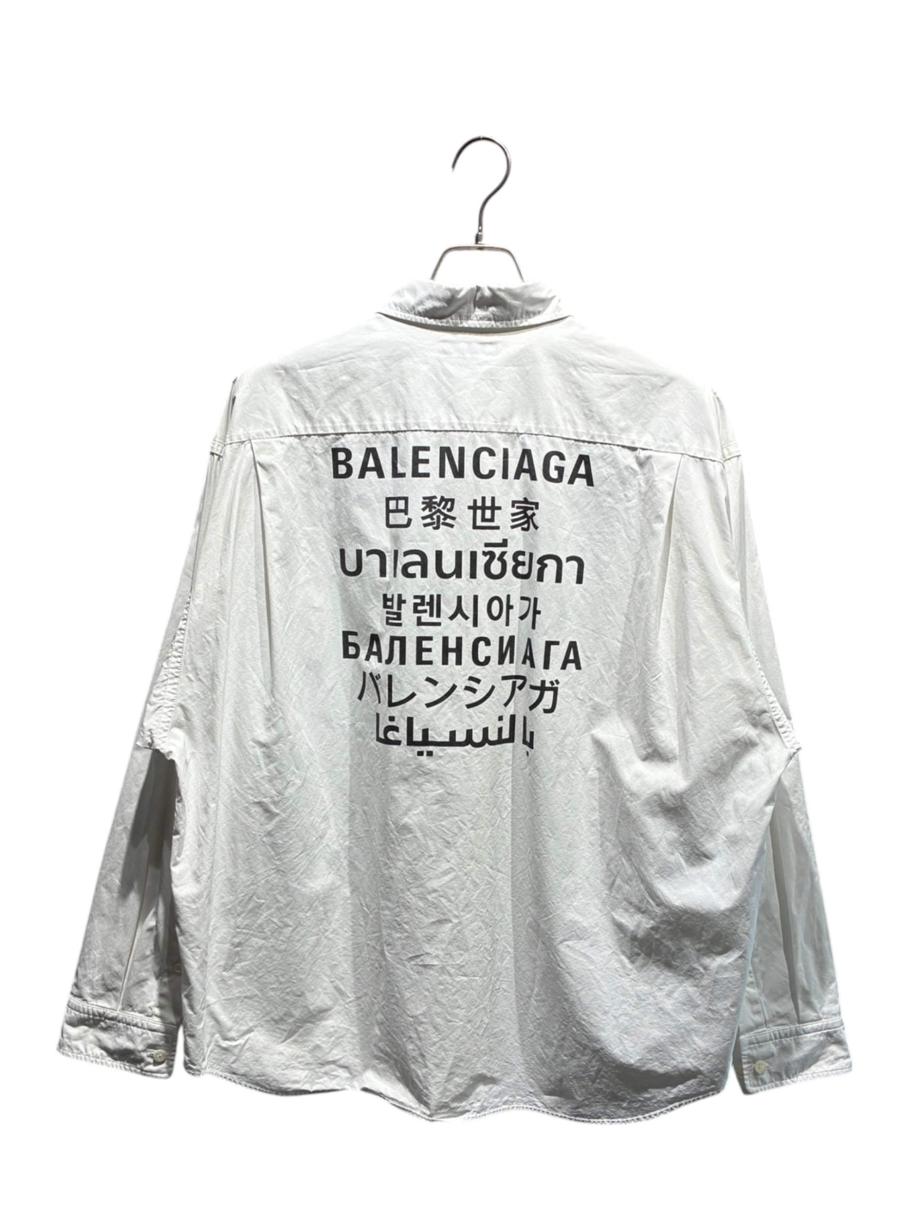 バレンシアガ　カラーシャツ　コットン　ロゴ　ボタンダウン　黒　値下げ 中古・古着通販】BALENCIAGA (バレンシアガ) ボタンダウンシャツ