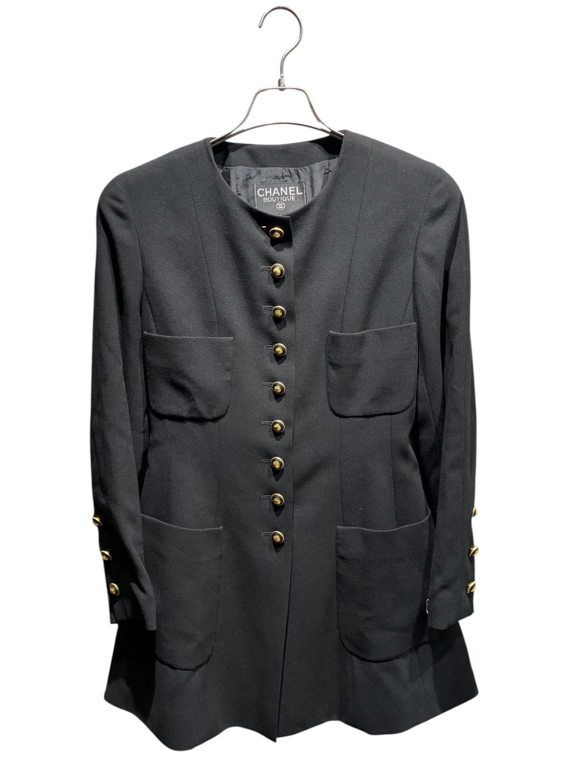 【良品】CHANEL　シャネル　ココマークボタンベルベットノーカラージャケット 中古・古着通販】CHANEL (シャネル) ココマークボタンノーカラー
