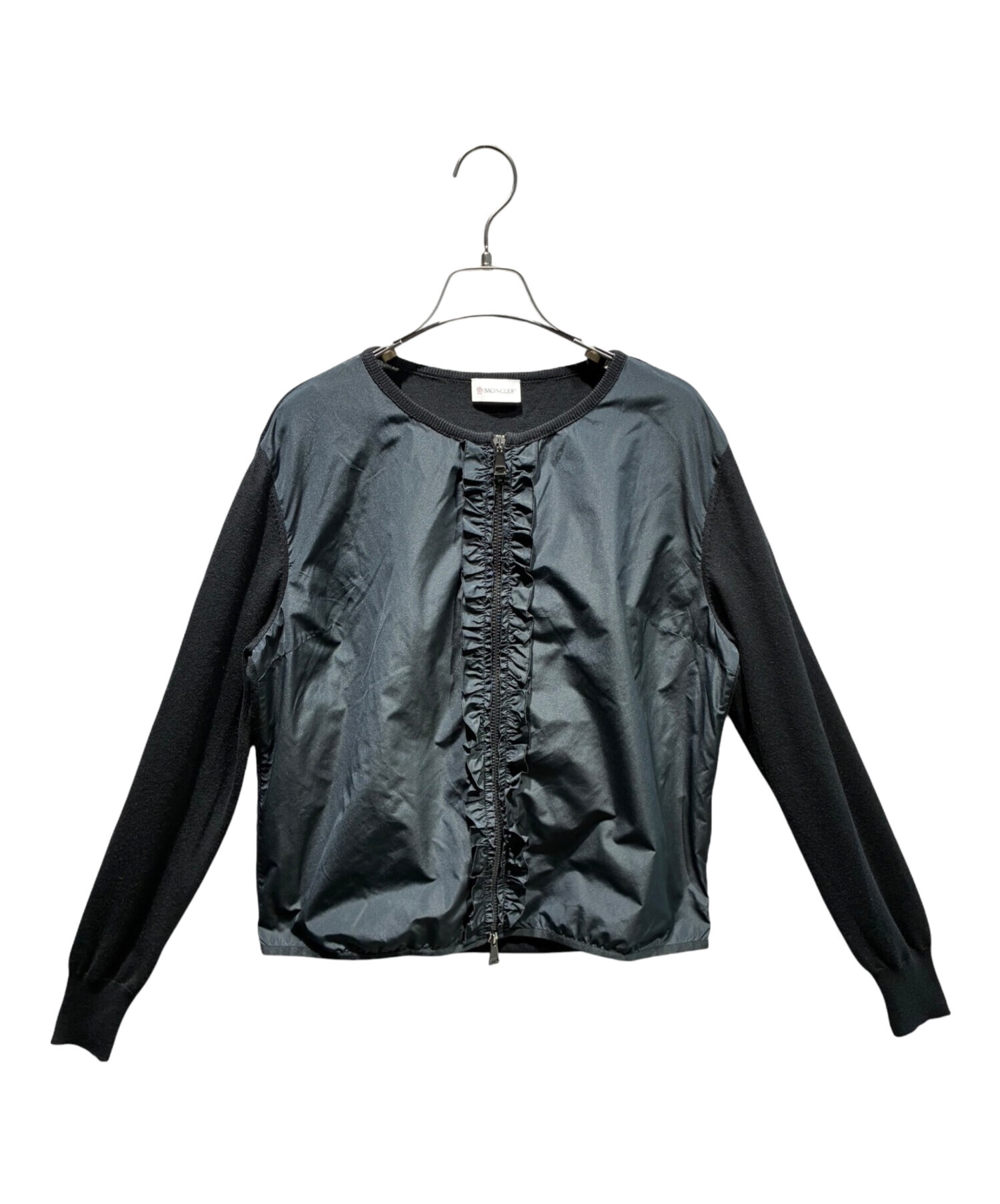 MONCLER モンクレール フリル ジップ カーディガン M 黒 ナイロン 中古・古着通販】MONCLER (モンクレール) ナイロン切替ジップ
