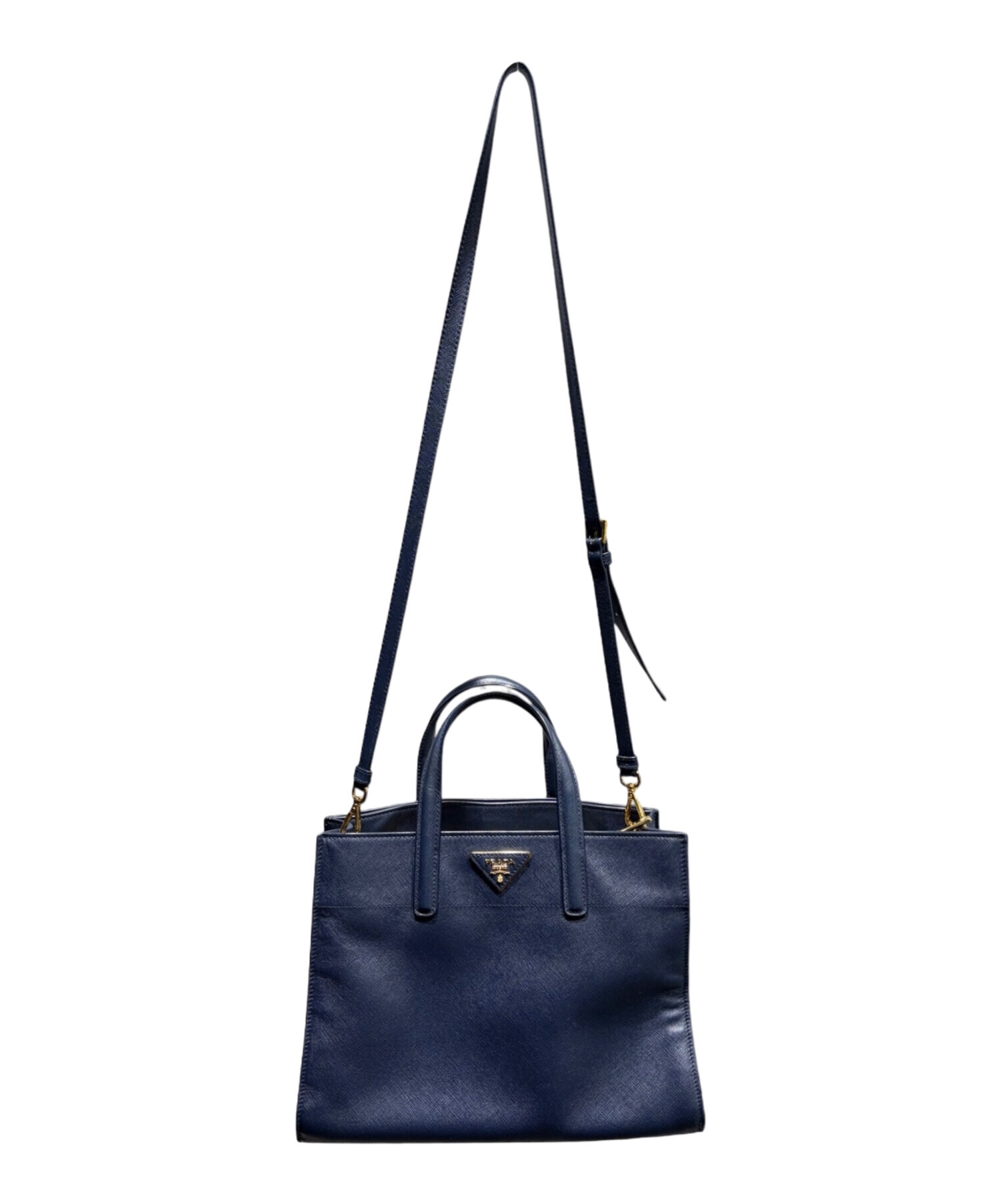 PRADA サフィアーノレザー 2way ハンドバッグ ショルダー ネイビー 中古・古着通販】PRADA (プラダ) サフィアーノ 2WAY ハンドバッグ