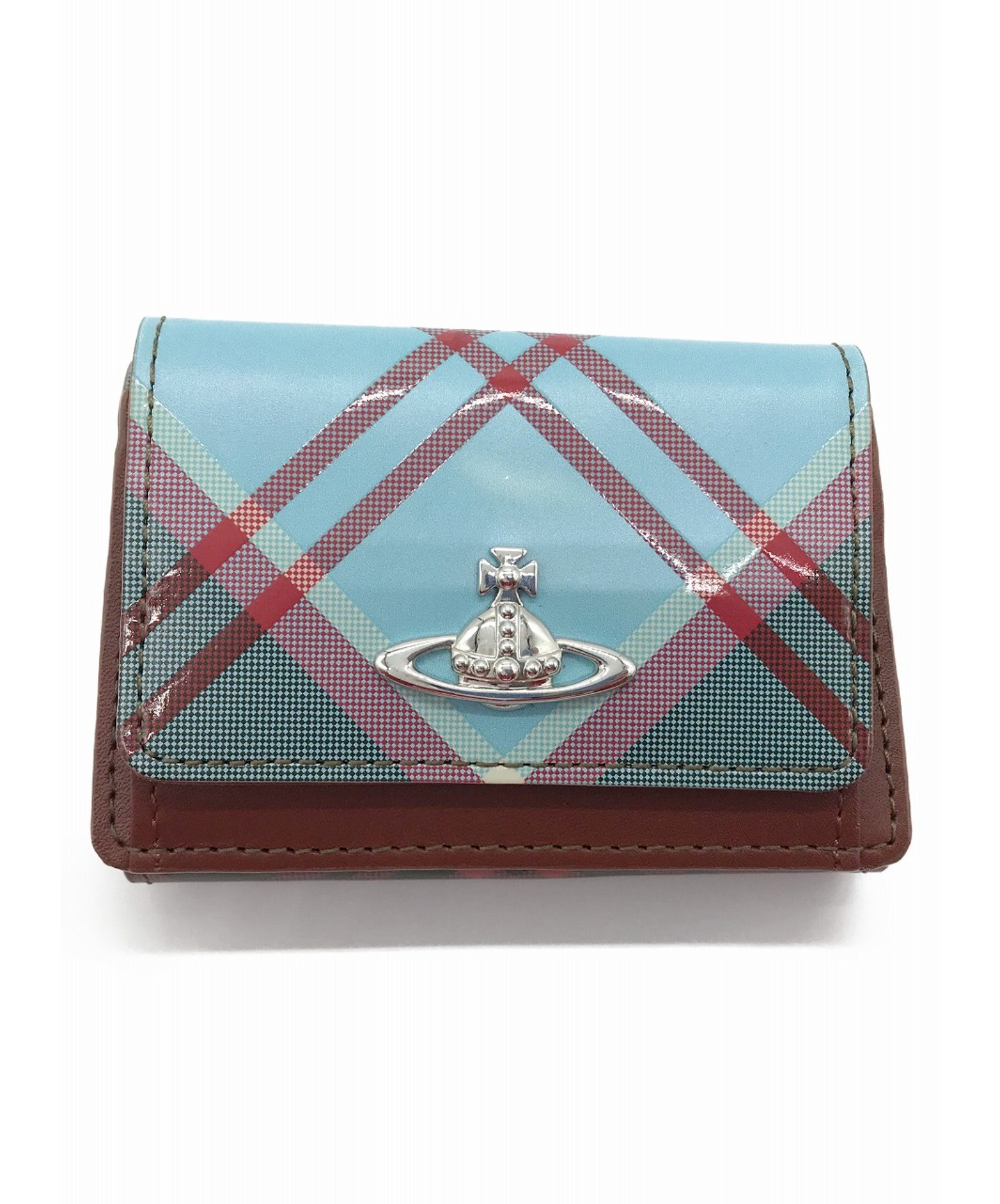 Vivienne Westwood (ヴィヴィアンウエストウッド) コンパクト3つ折り財布 ブルー×ブラウン チェック