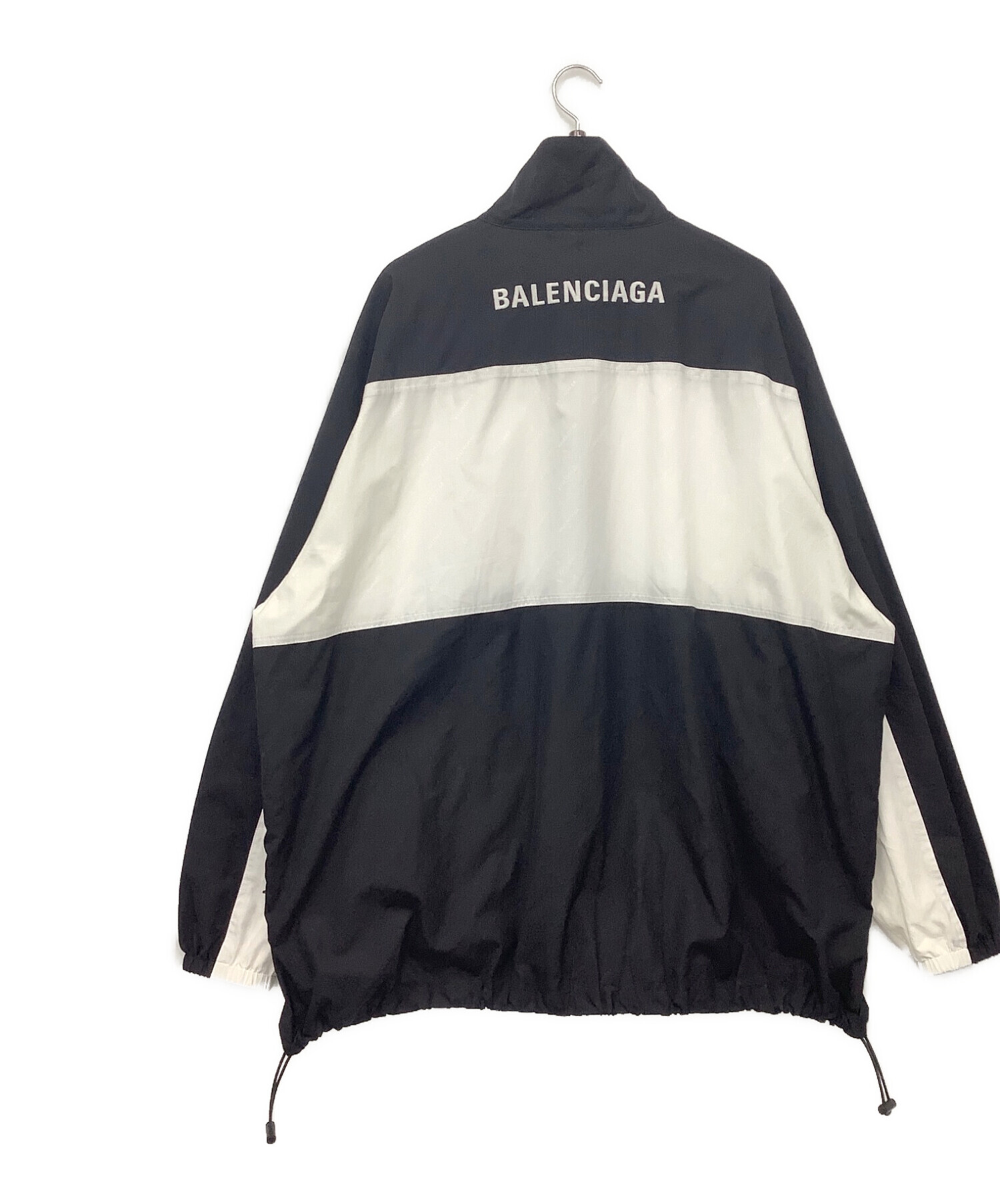 BALENCIAGA (バレンシアガ) ロゴナイロンジップアップトラックジャケットブルゾン ブラック×ホワイト サイズ:44