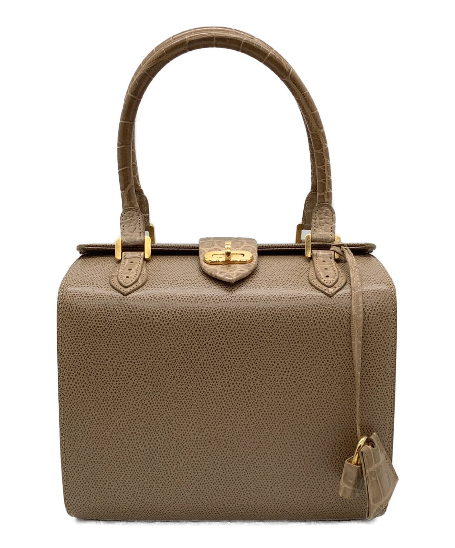 美品✨モラビト　ハンドバッグ　ベージュ　フロントロゴ　オールレザー　自立型　布袋