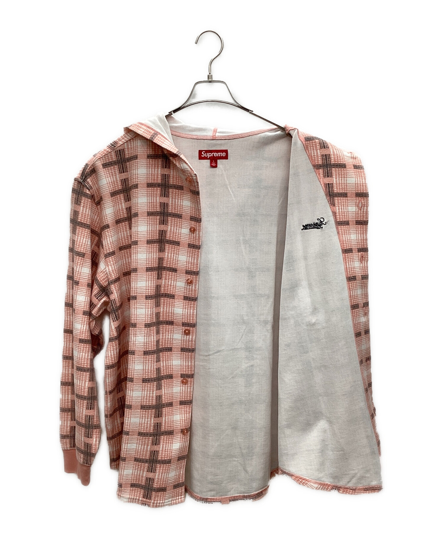 SUPREME hooded Plaid Knit Shirt Pink L