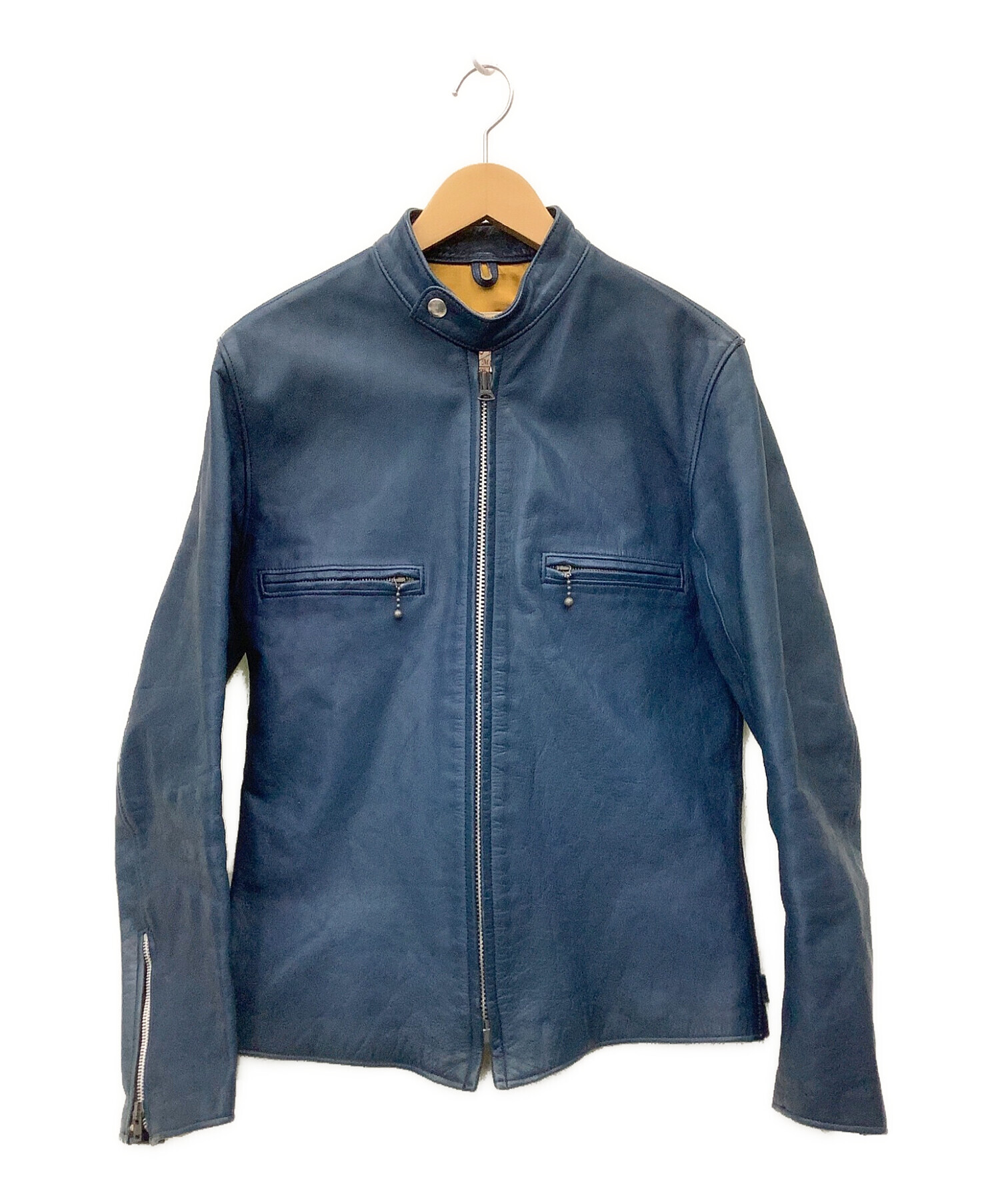 ADDICT CLOTHES (アディクト クローズ) シングルレザージャケット 表ブルー×裏 黄土色 サイズ:40