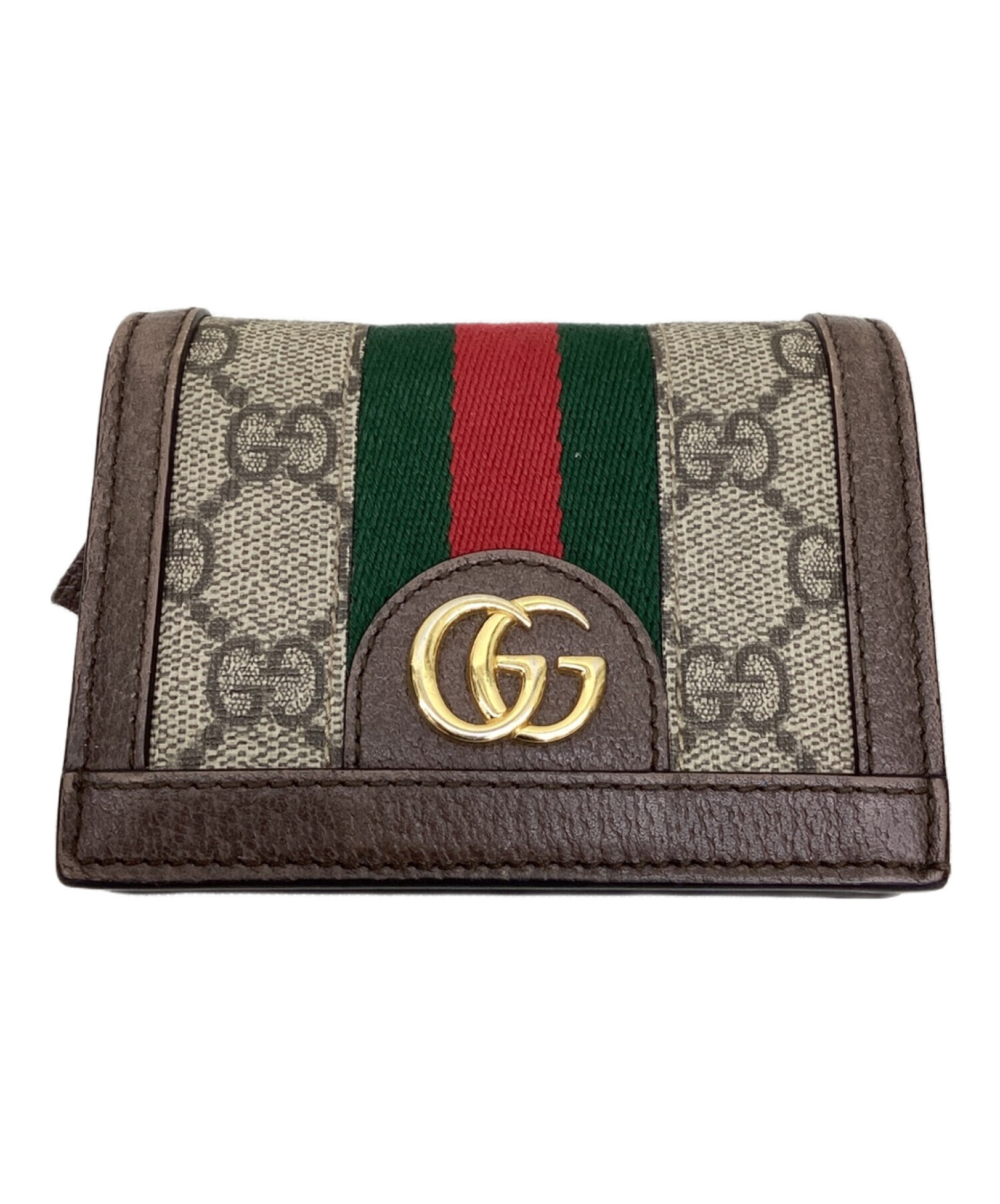 GUCCI 二つ折り財布 ベージュ/ブラウン/グリーン