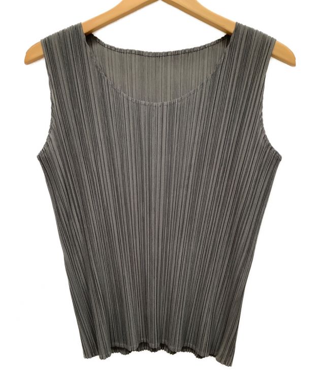 プリーツプリーズ ノースリーブ タンクトップ グレー Lサイズ