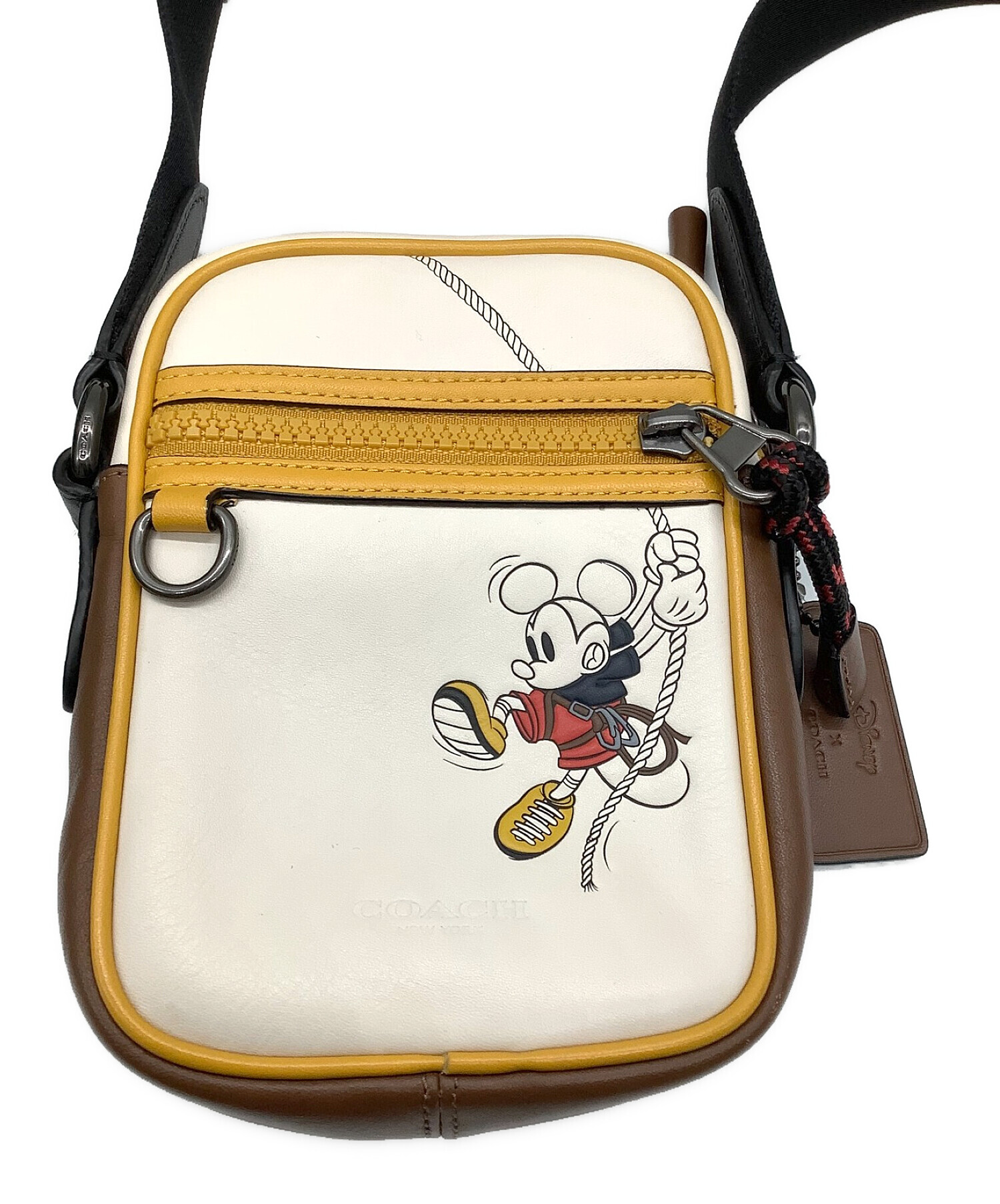 コーチ ショルダーバッグ 斜めがけ 3918 ベースボールペーサー ミッキーマウス ディズニー レザー 革 ライトベージュ ブラウン イエロー系 カジュアル 普段使い レディース 女性 COACH shoulder Bag leather Disney