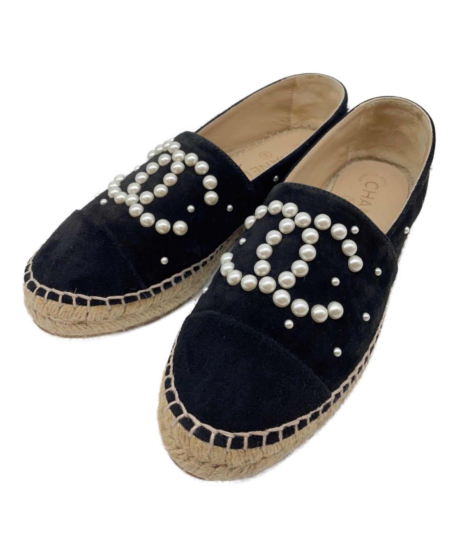 中古・古着通販】CHANEL (シャネル) エスパドリーユ ブラック×ベージュ 