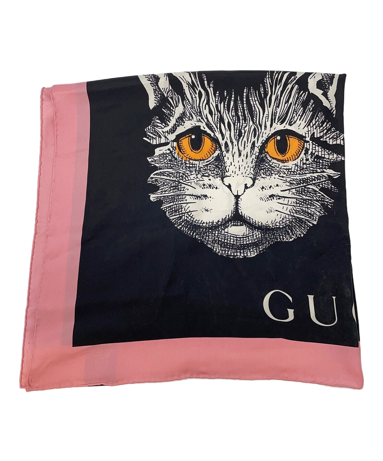 中古・古着通販】GUCCI (グッチ) 大判スカーフ ピンク×ブラック 