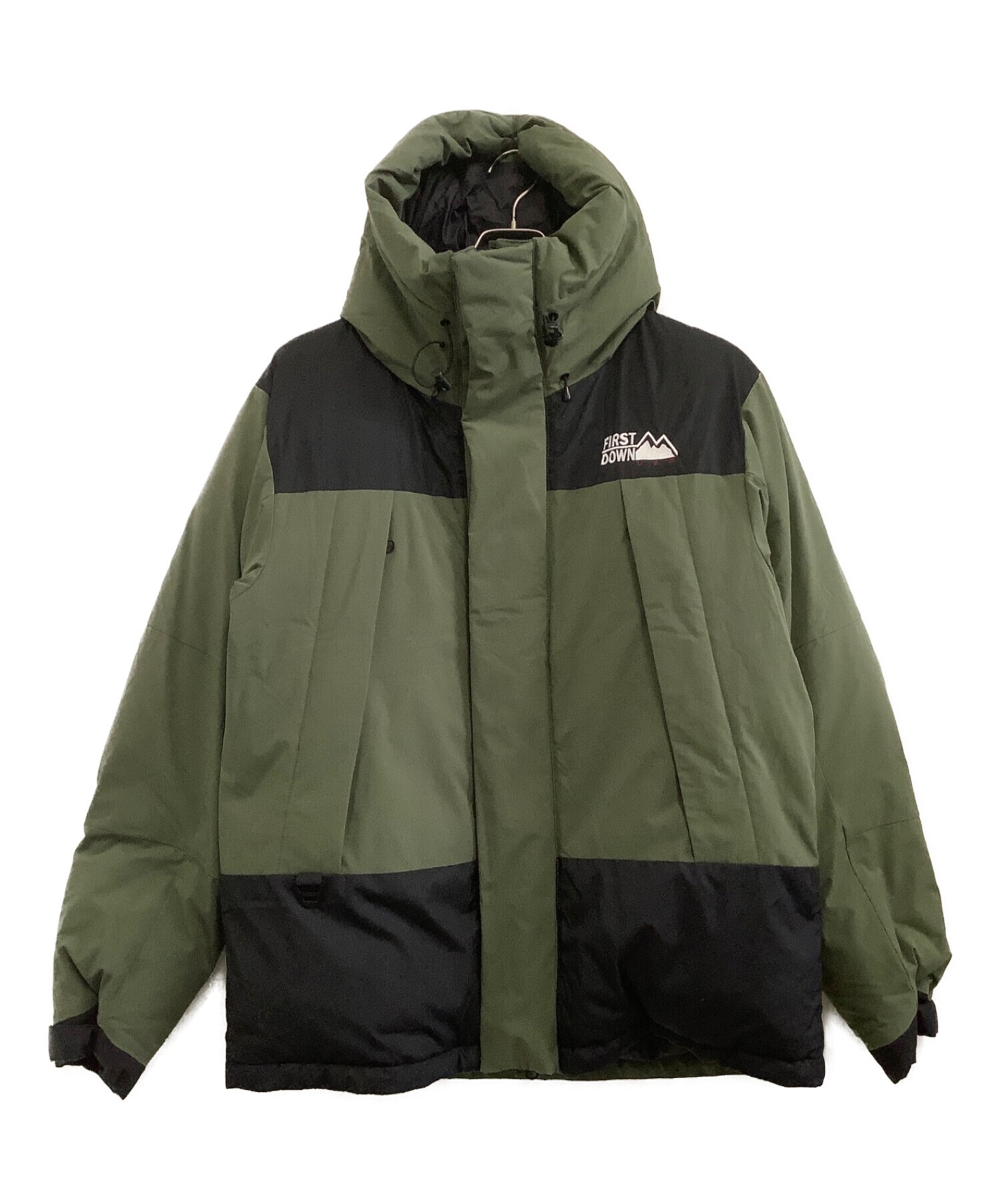 FIRST DOWN ダウンジャケット L カーキ/ブラック FIRSTDOWNファーストダウンダウンジャケットカーキ×ブラックL