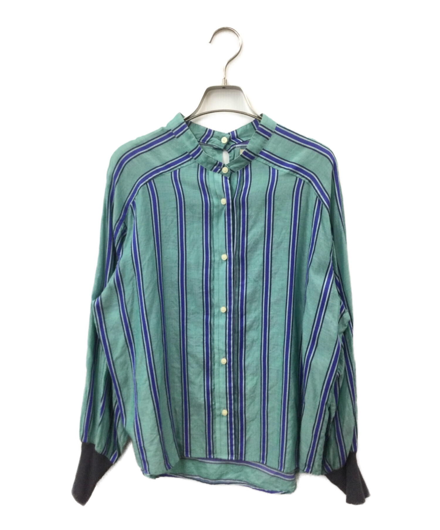 BLANC basque (ブランバスク) コットン ストライプ スタンドカラーシャツ ブルー サイズ:38