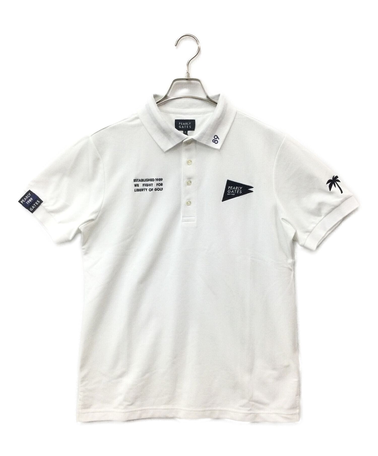 PEARLY GATES (パーリーゲイツ) ハイブリットプリント カノコ半袖ポロシャツ ホワイト サイズ:6 未使用品