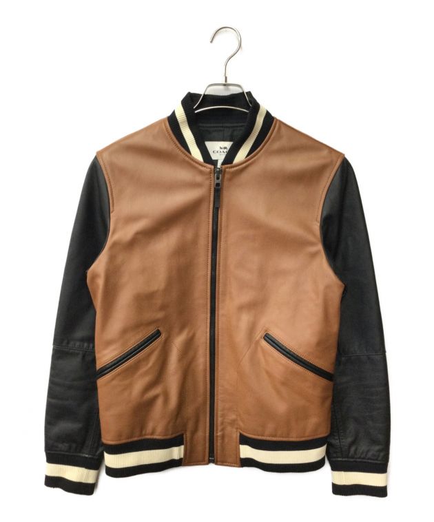 中古・古着通販】COACH (コーチ) Leather Varsity Jacket ブラウン