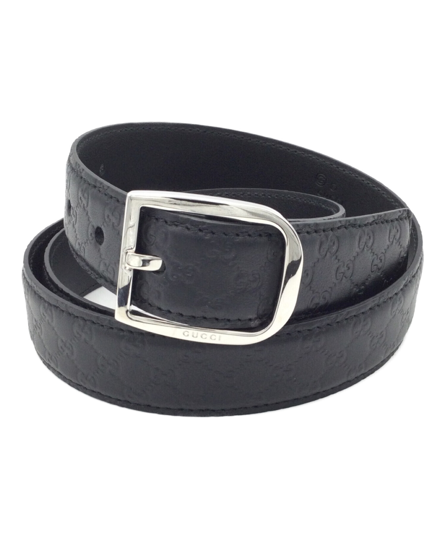 GUCCI(グッチ) ベルト - 449716 黒 マイクログッチシマ レザー レディース 