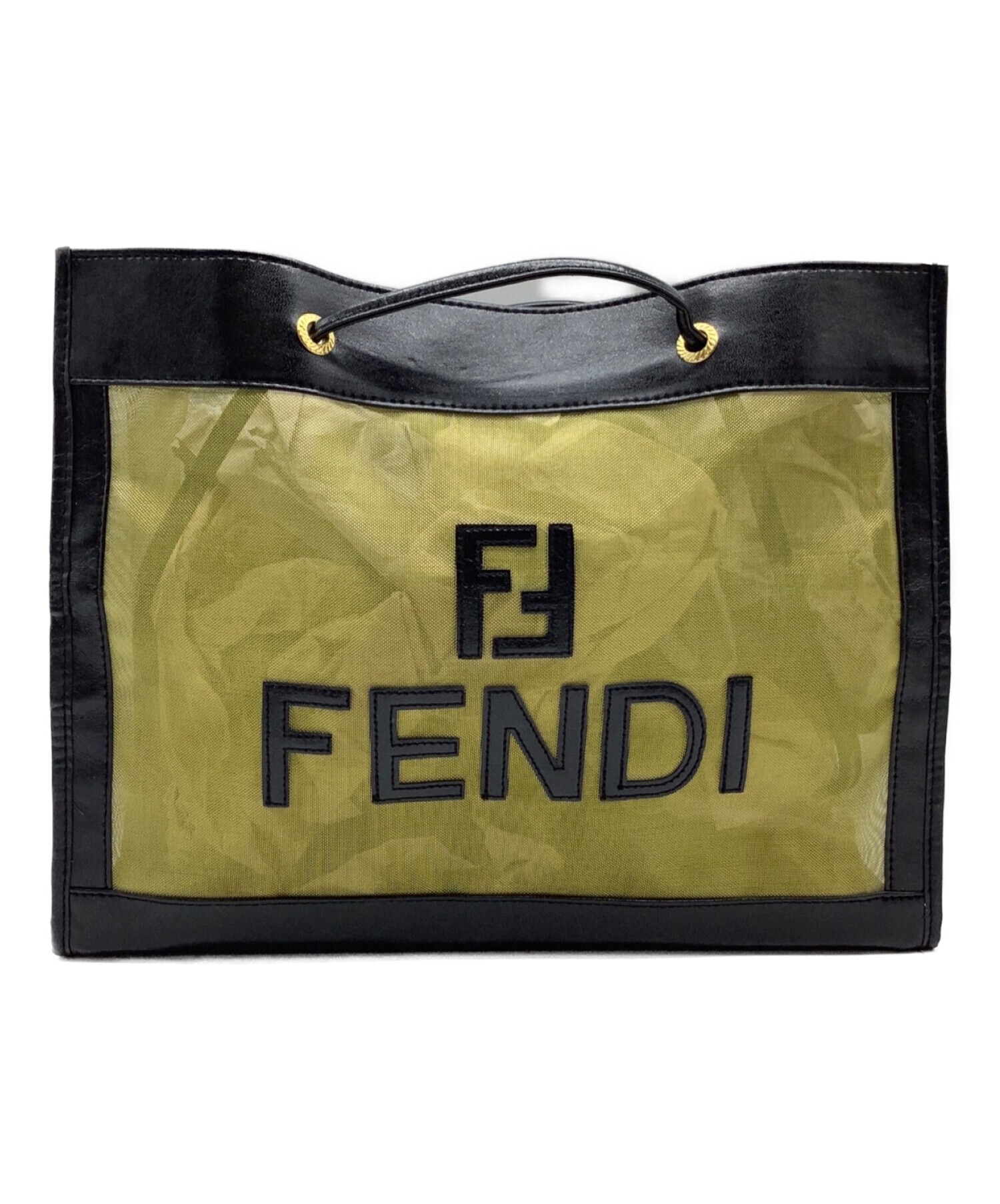 FENDI (フェンディ) メッシュトートバッグ ブラック×ゴールド