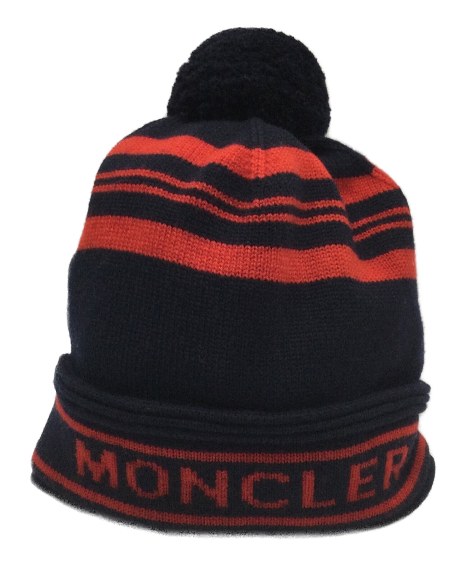 MONCLER (モンクレール) ニット帽 ブラック×レッド