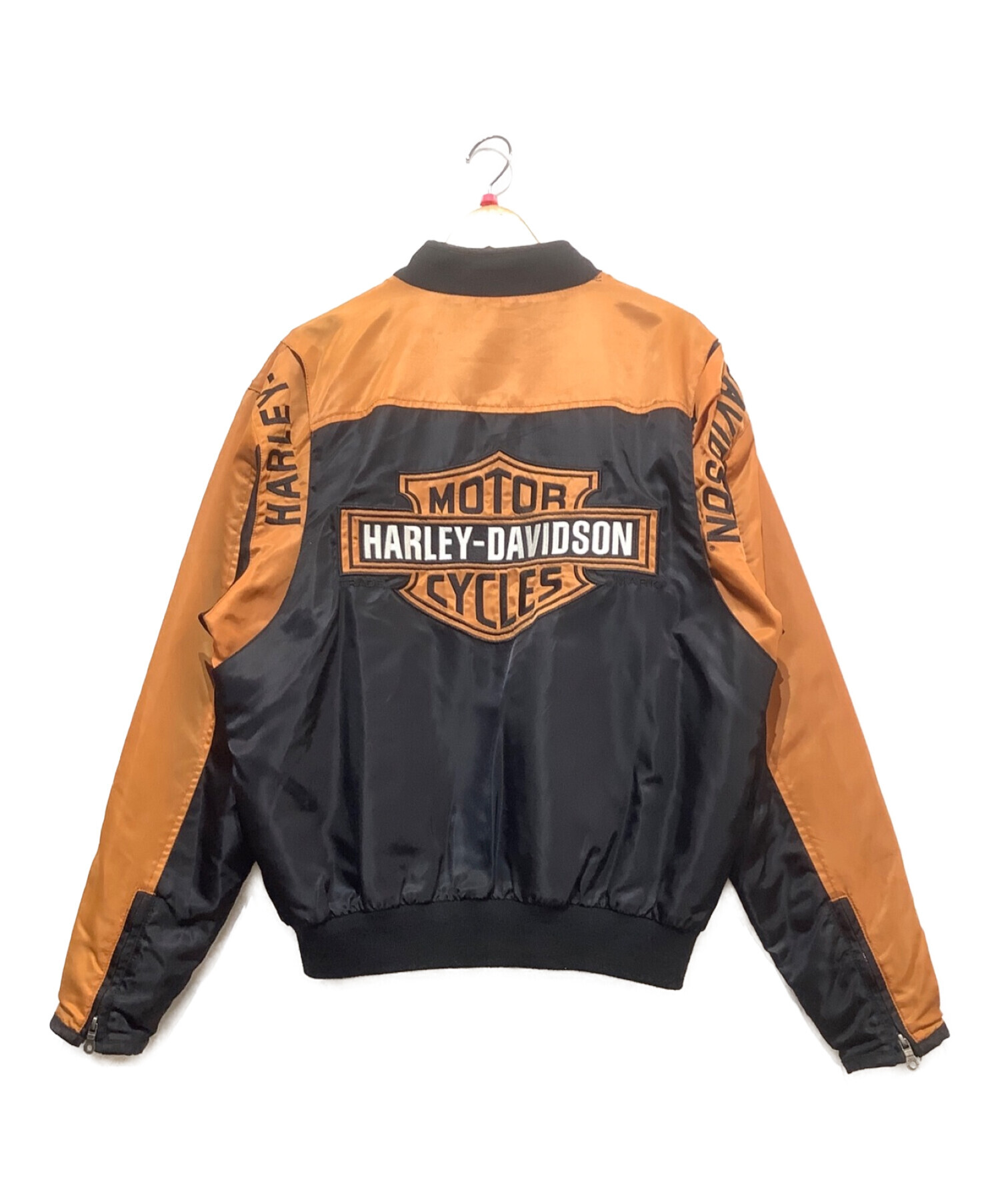 HARLEY DAVIDSON ハーレーダビッドソン メンズバー&シールドロゴナイロンジャケット ブラック×オレンジ サイズ:M