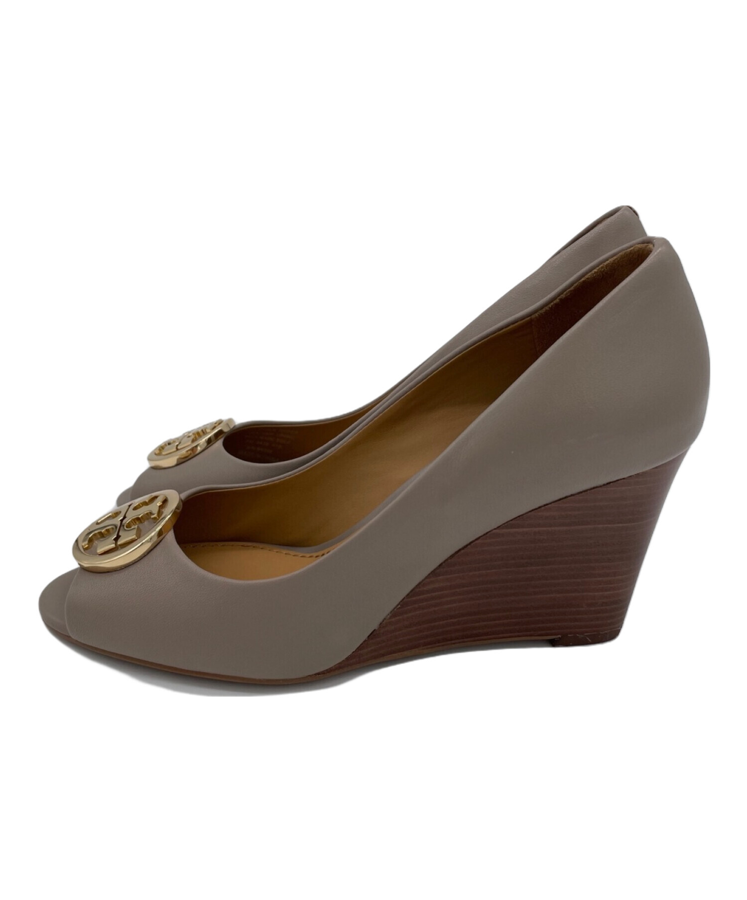 トリーバーチTORYBURCH 本革キャメルウェッジソールパンプス 23.5