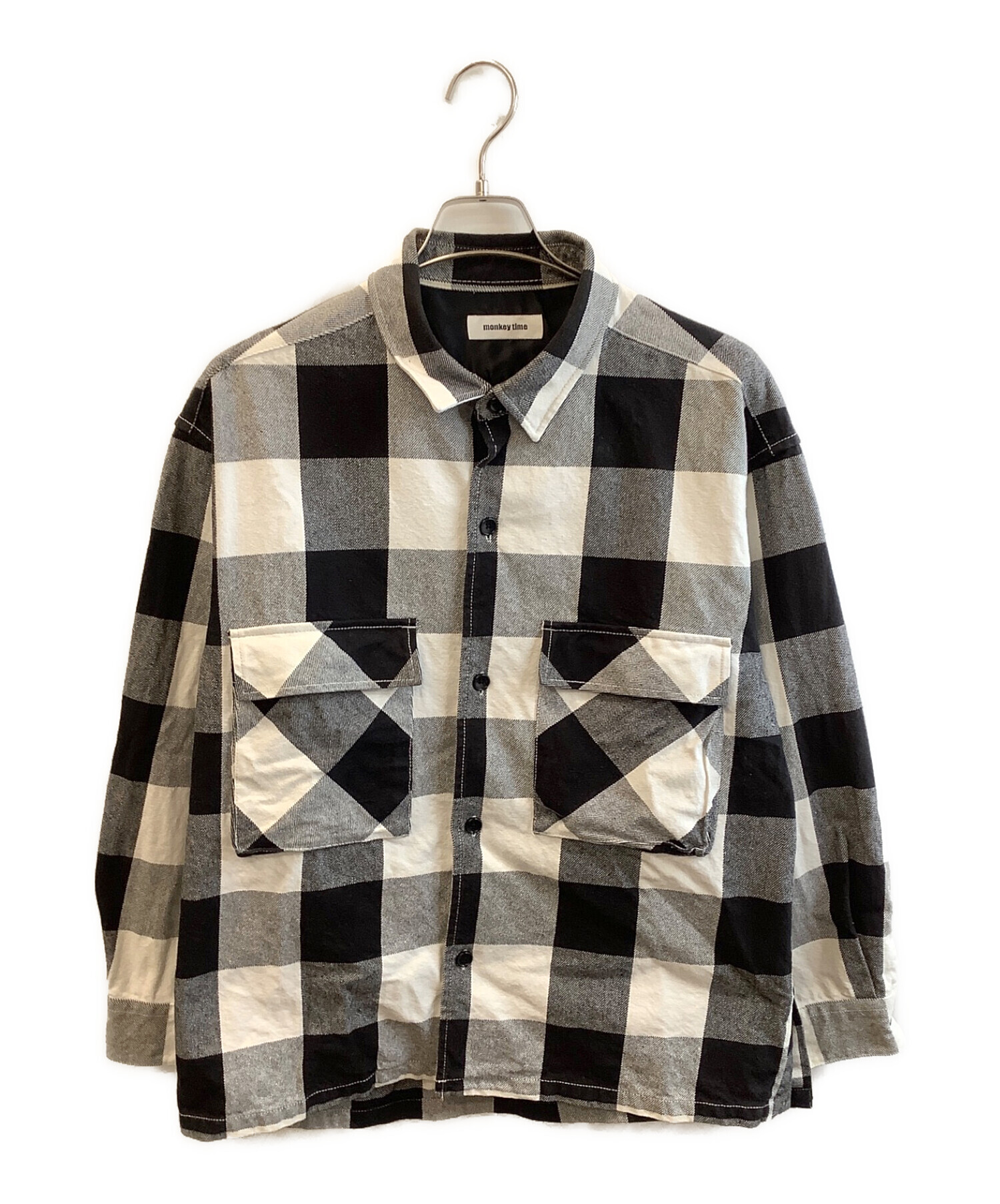 MONKEY TIME (モンキータイム) ブロックチェックシャツジャケット ホワイト×ブラック サイズ:L