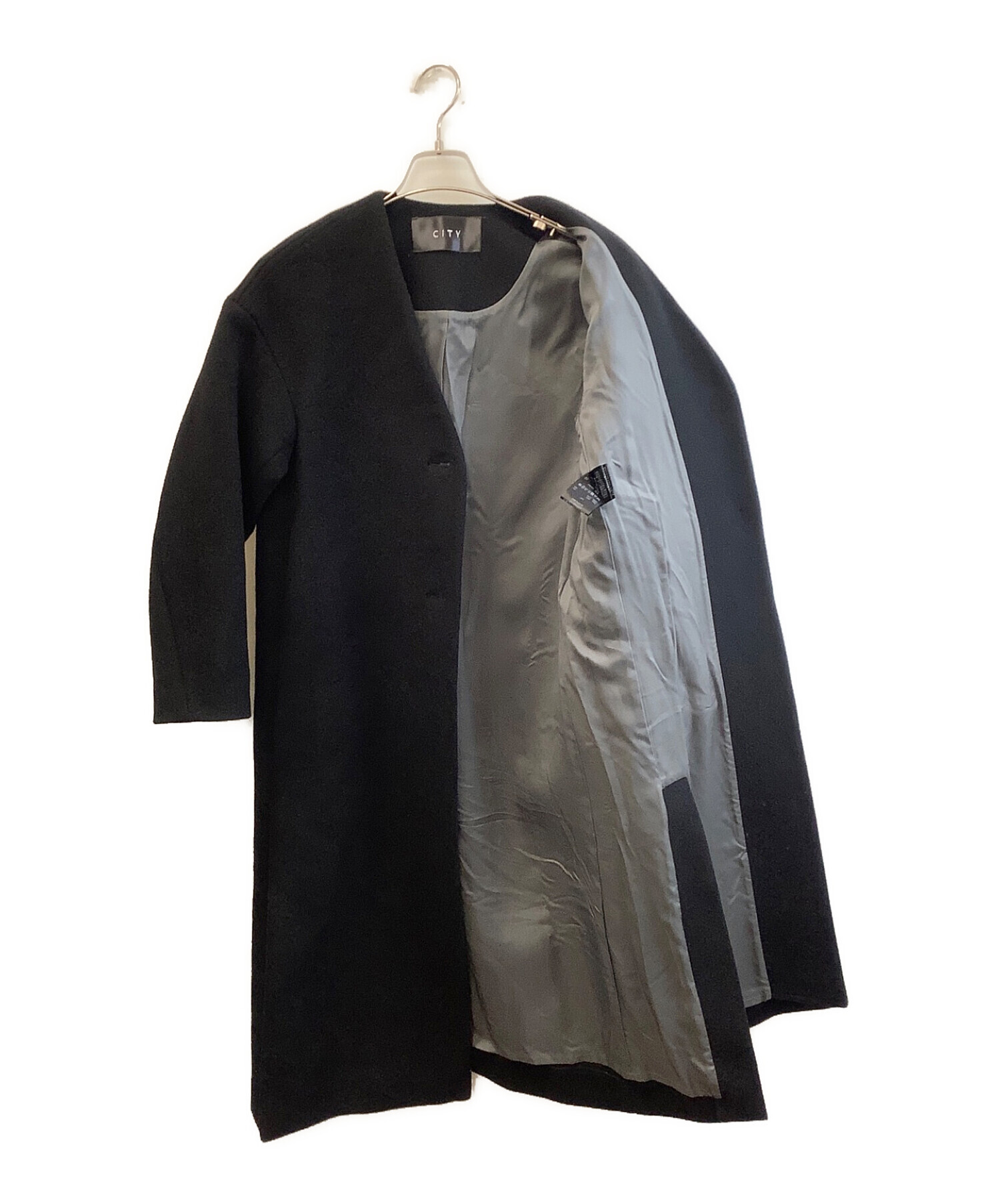 中古・古着通販】CITY (シティ) ノーカラーコート ブラック サイズ:1 