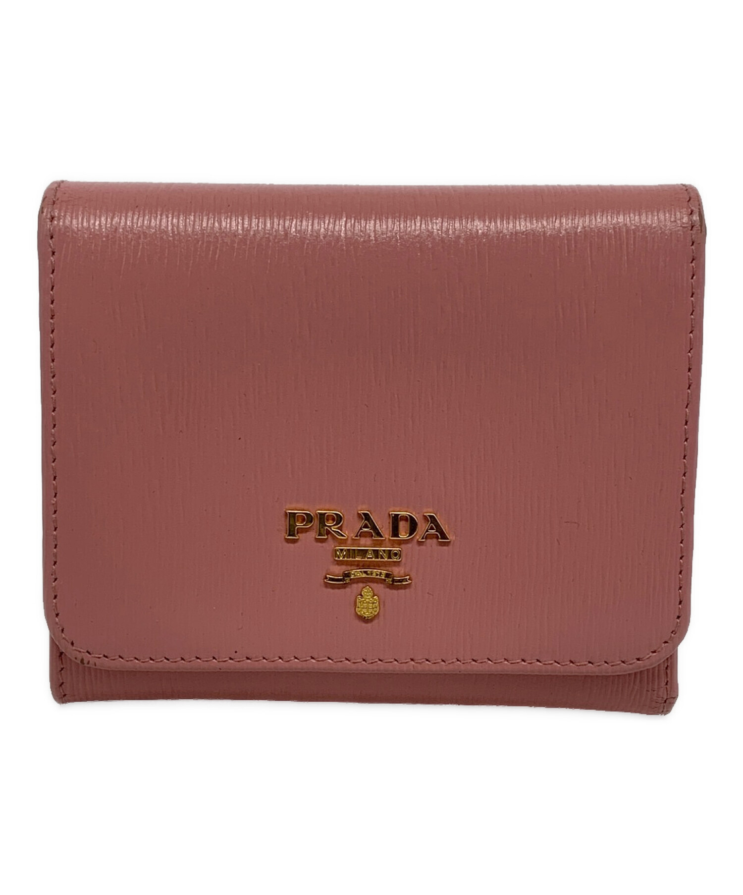 極美品✨プラダ 折り財布 ロゴ ヴィッテロムーブ　レザー ピンク ✨️極美品✨️PRADA プラダ 三つ折財布 ピンク ヴィッテロムーブ 人気