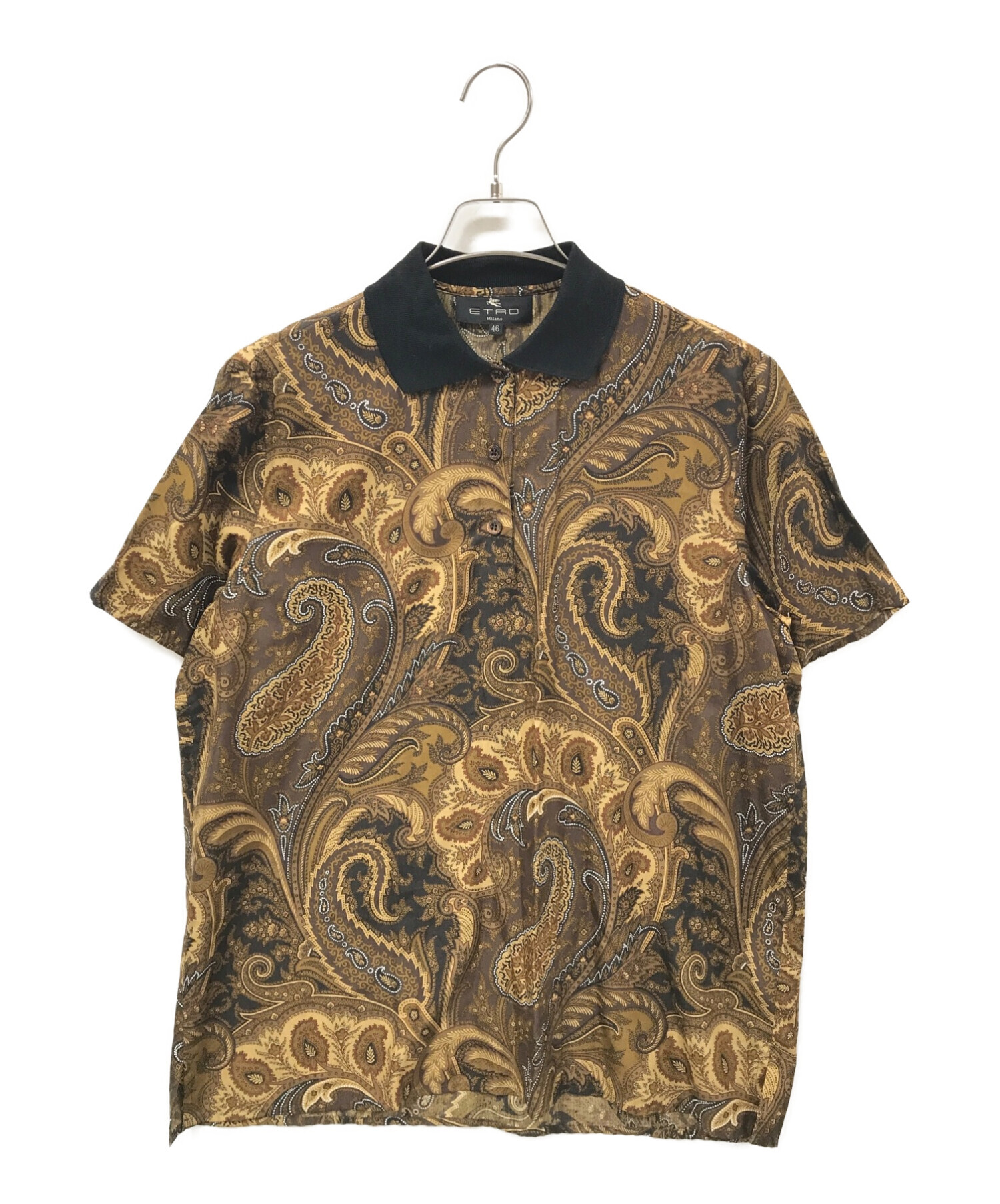 中古・古着通販】ETRO (エトロ) ペイズリー柄シルクポロ ブラウン 