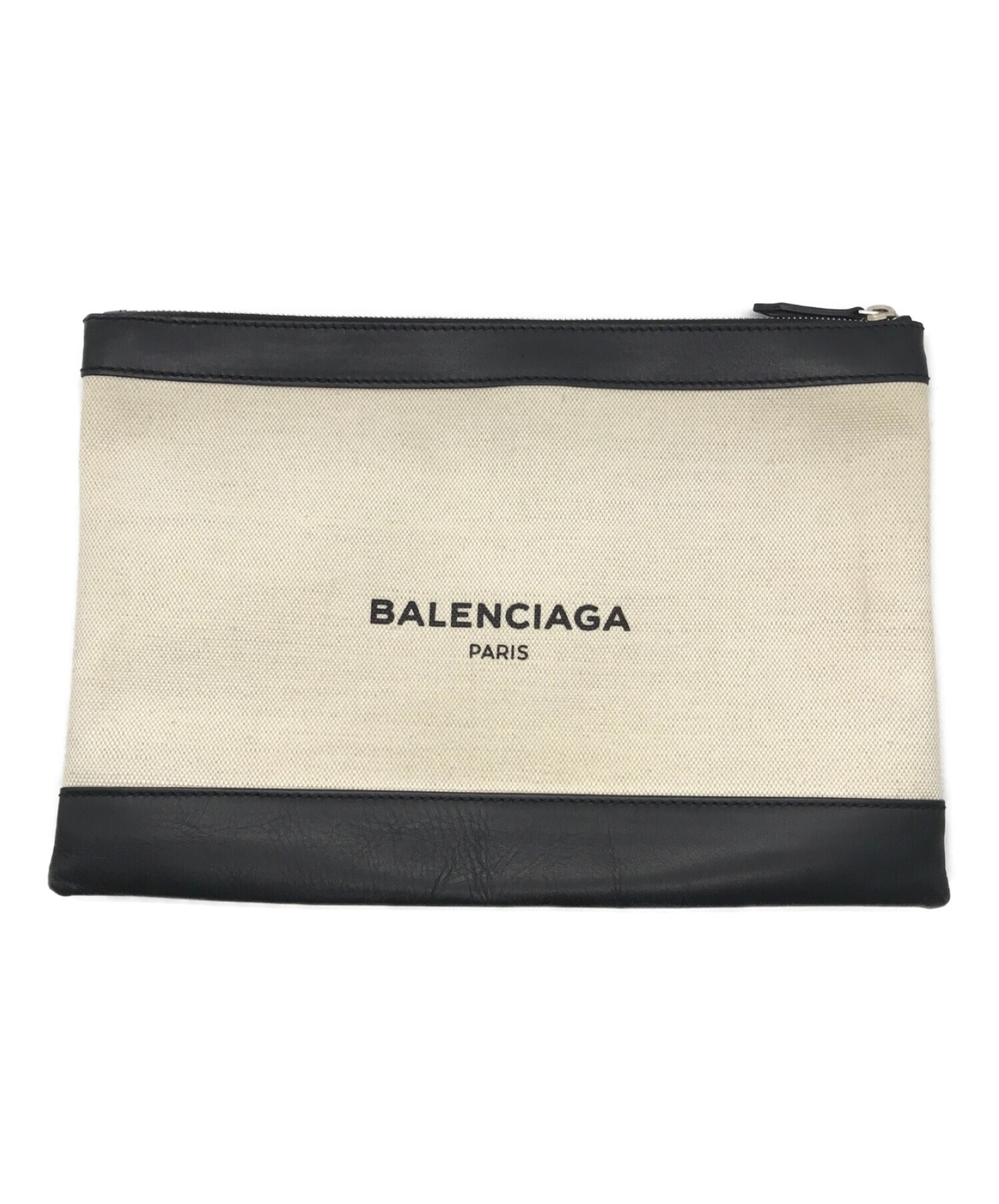 BALENCIAGA (バレンシアガ) キャンバスレザークラッチバッグ アイボリー×ブラック
