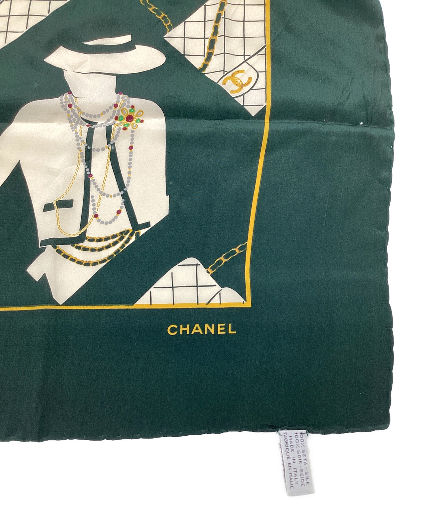 H9629 CHANEL シャネル スカーフ ベージュ×グリーン 86×84cm ブランド別 