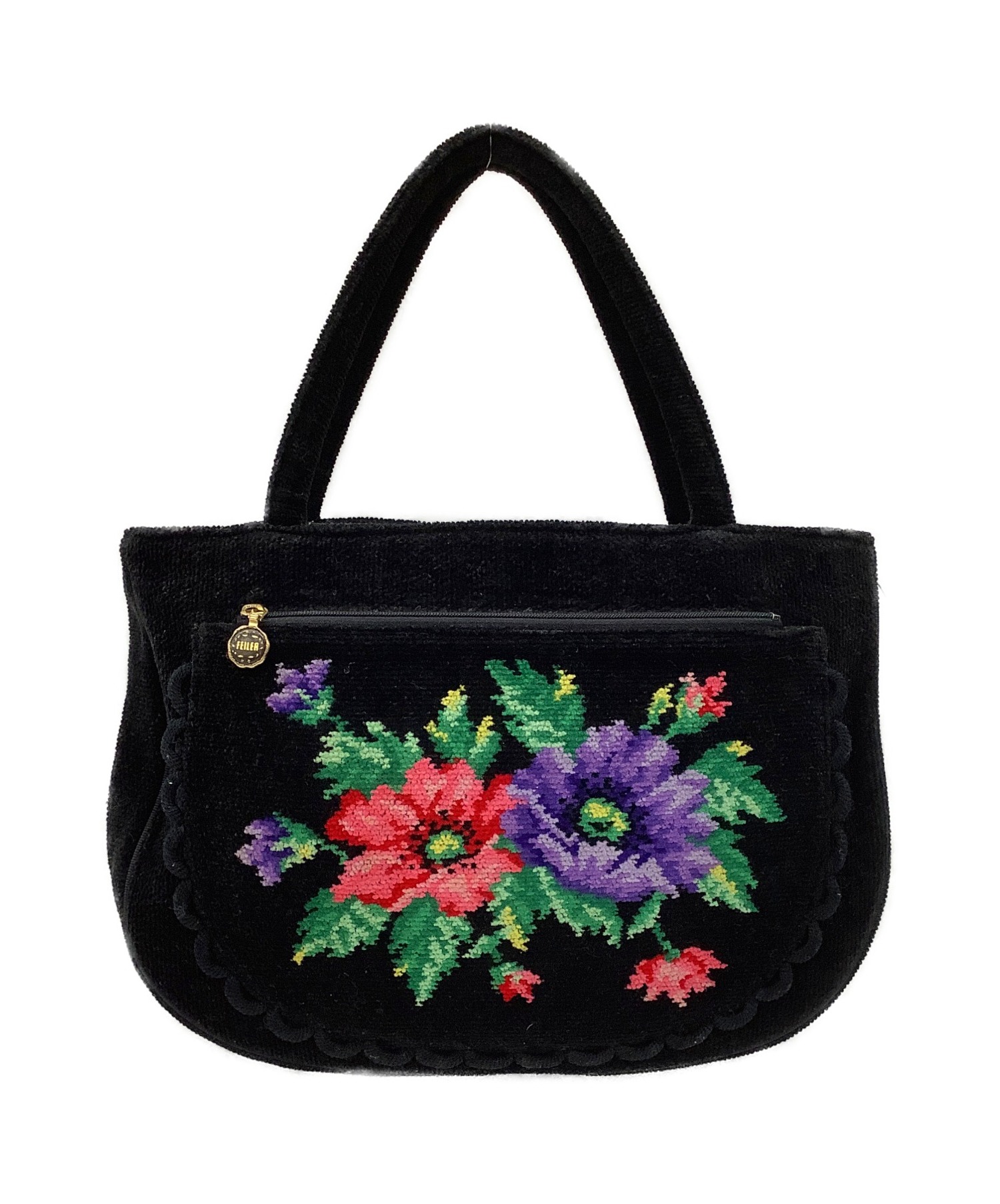 お出掛け用の鞄におすすめです新品　FEILER(フェイラー)コルティナ バッグ  ブラック　花柄