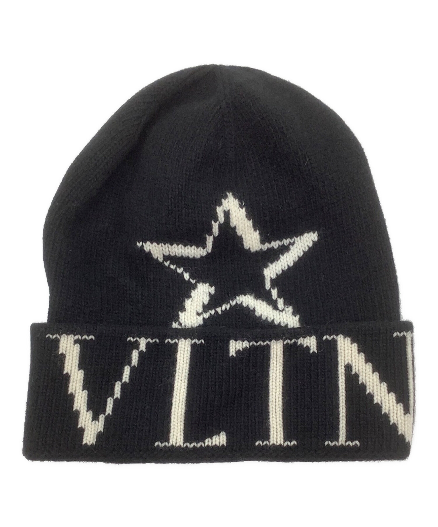 VALENTINO (ヴァレンティノ) カシミヤ混ニット帽 ブラック×ホワイト