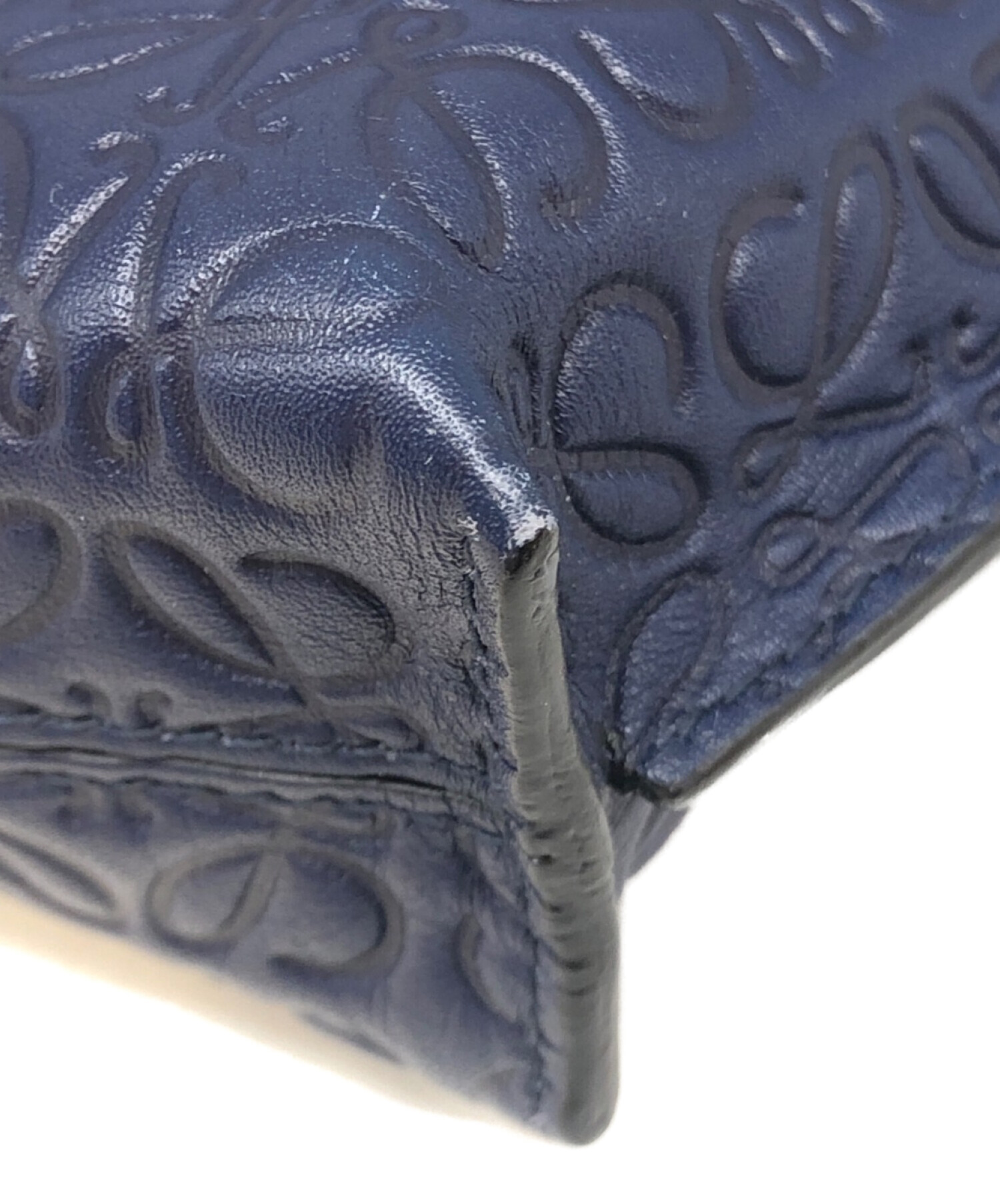 ロエベ Tポーチ アナグラム リピート クラッチバッグ 型押し ネイビー