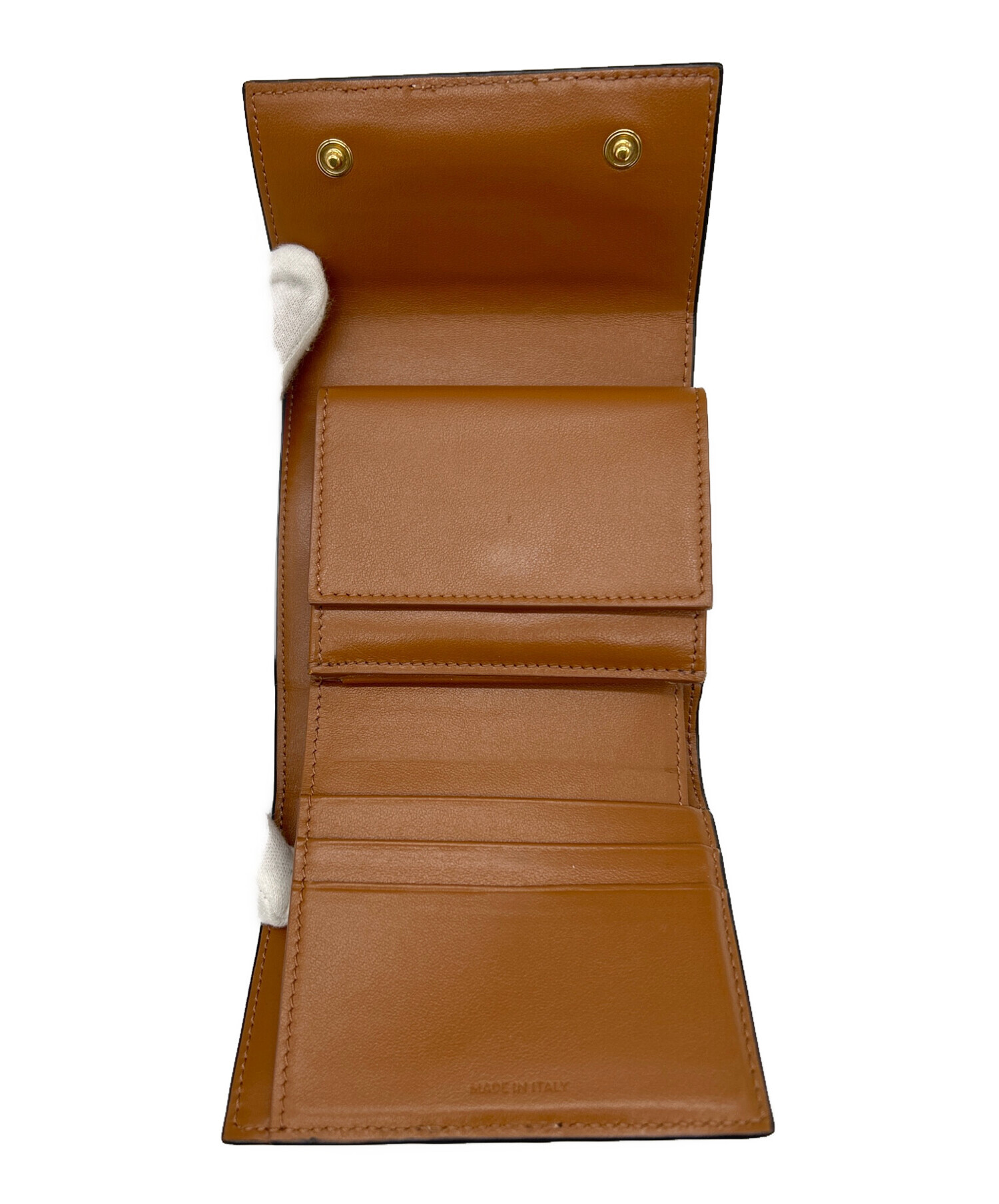 CELINE 三つ折り財布 ブラウン 奥ゆかしく レッド ボルドー レザー