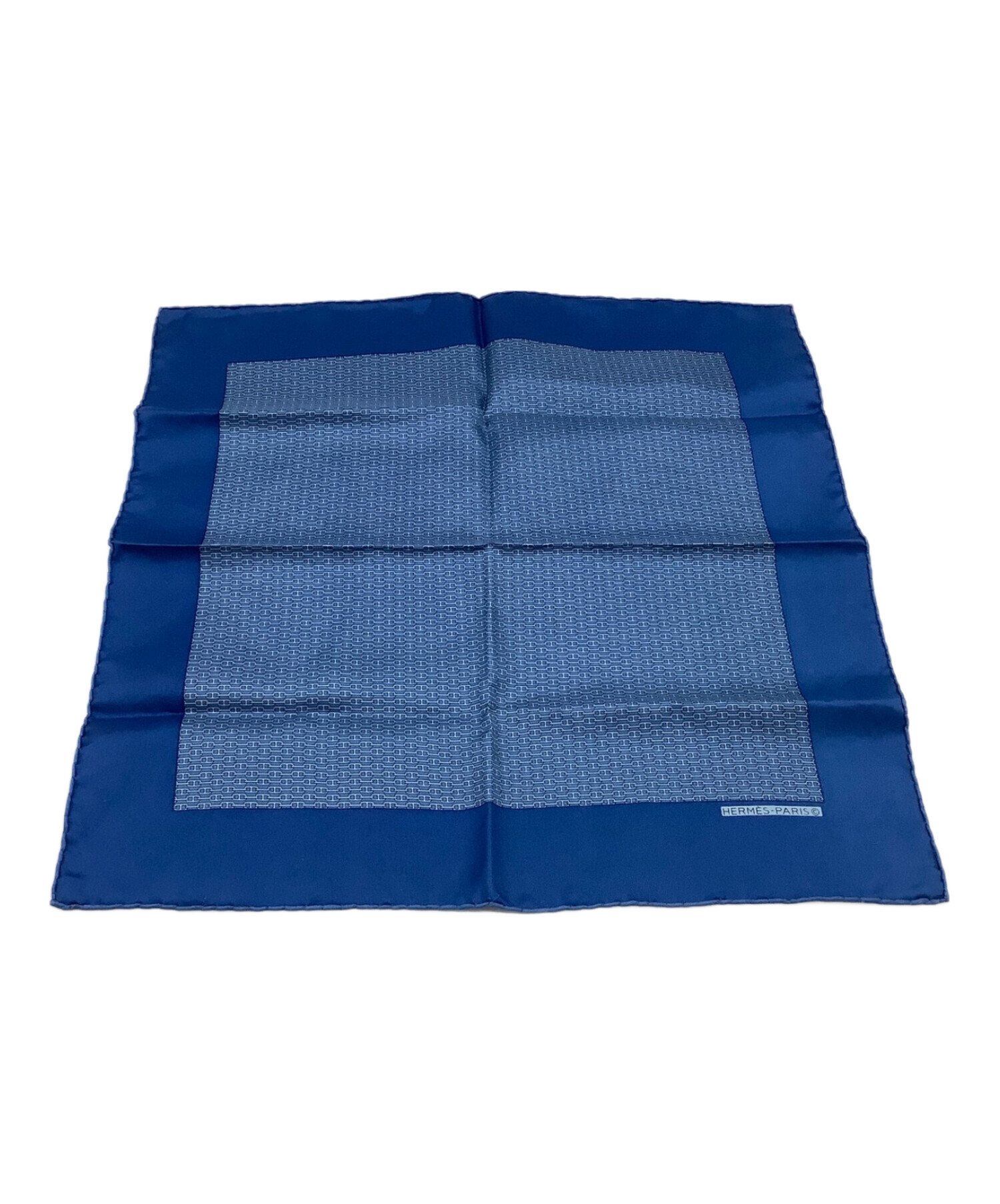 エルメス HERMES ポケットチーフ グランH セイシェルブルー 箱リボン付