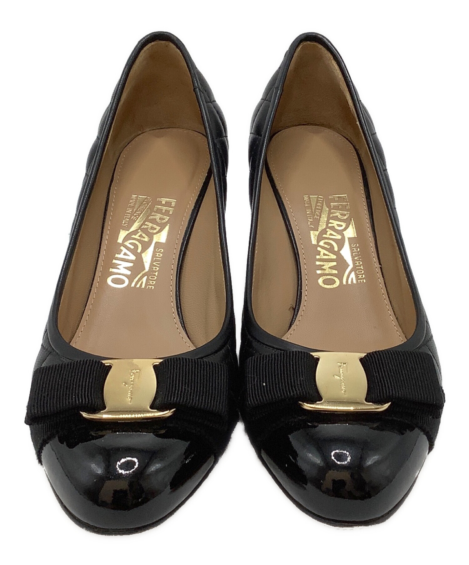 新品未使用 フェラガモ　パンプス　ヴァラリボン　7D ドット 黒 シースルー サルヴァトーレフェラガモ ブラック リボン パンプス 7D