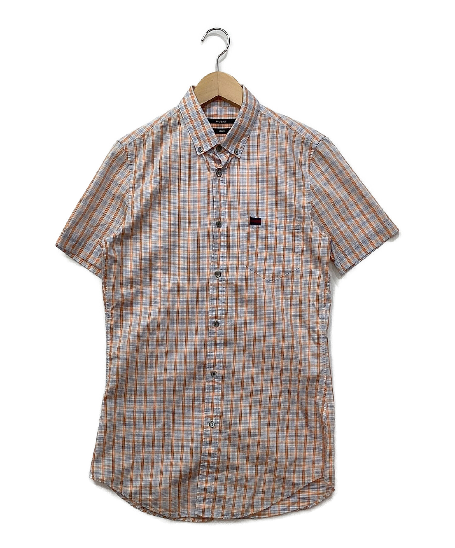 中古・古着通販】GUCCI (グッチ) 半袖チェックシャツ ブルー×オレンジ 