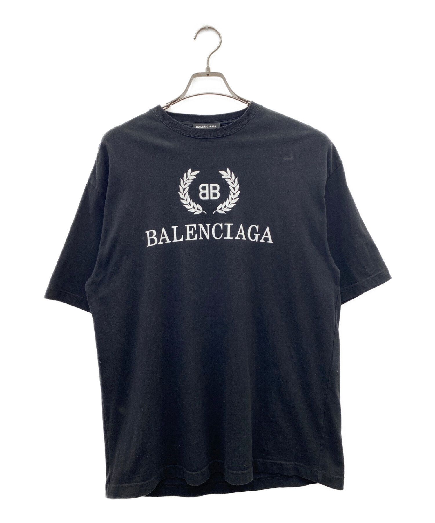 極美品□2020年製 BALENCIAGA/バレンシアガ 594579 キャンペーンロゴ クルーネック コットン100％ 半袖Tシャツ/カットソー 黒 S 正規品
