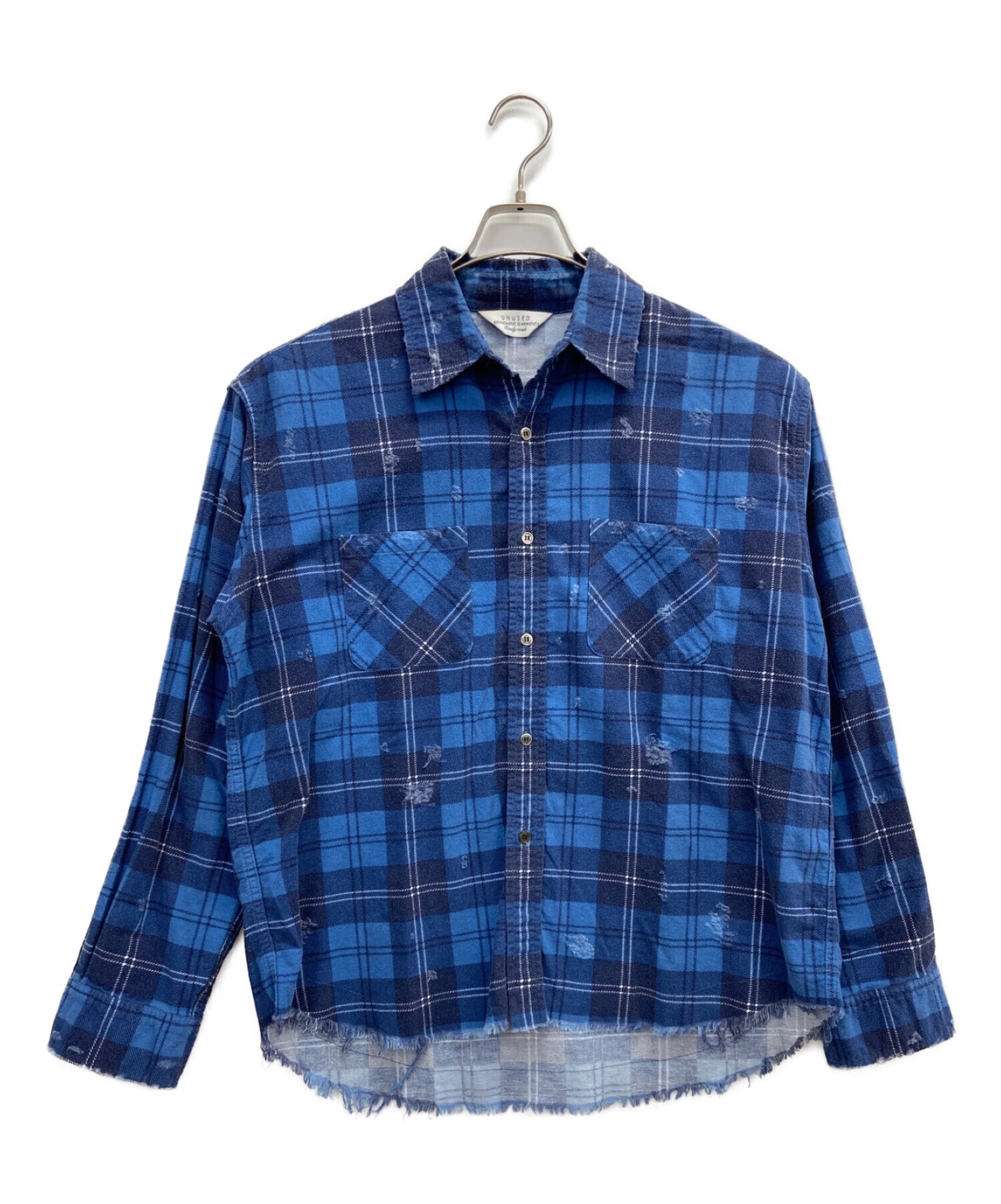 UNUSED (アンユーズド) ダメージチェックネルシャツ ブルー サイズ:S