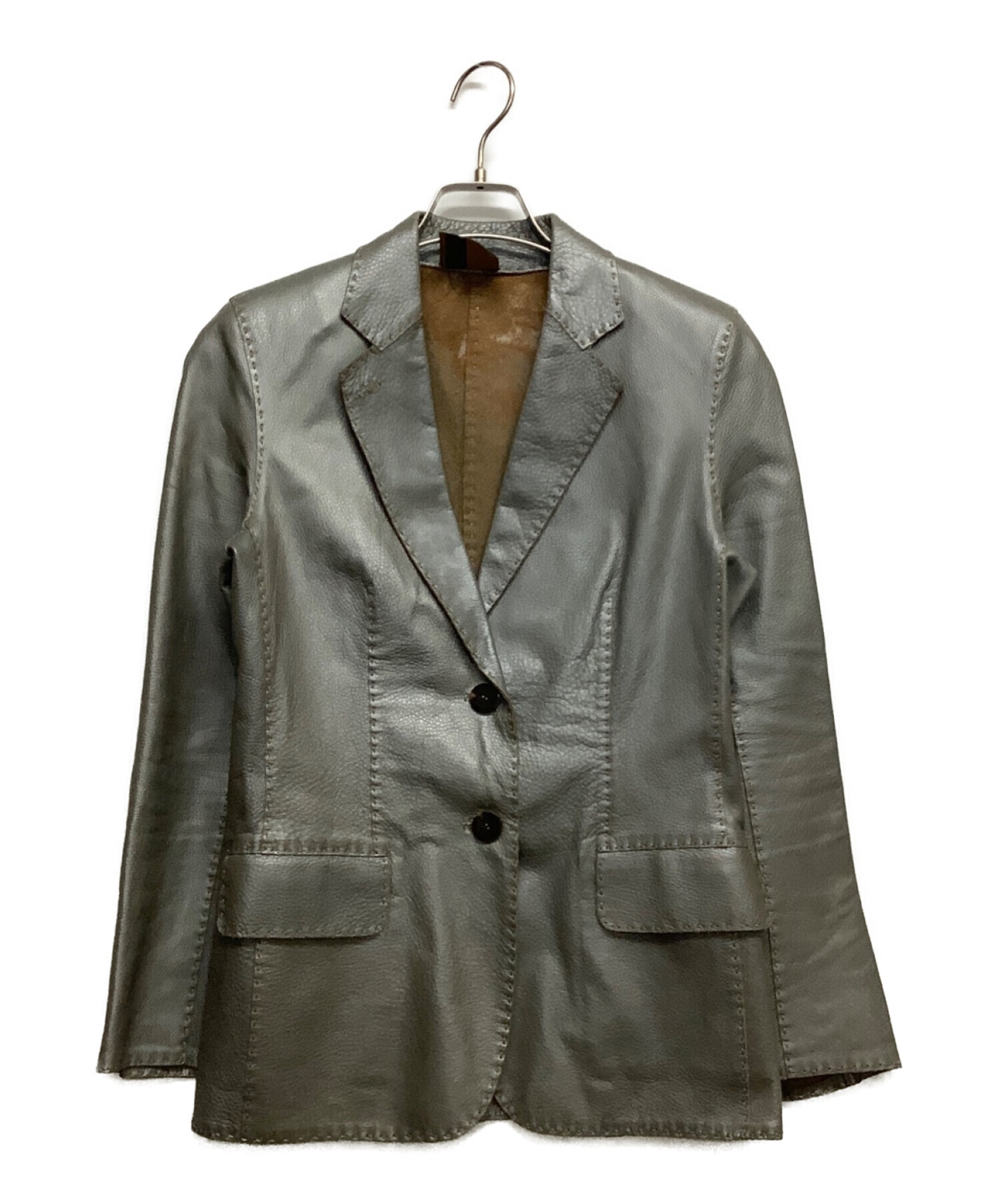 中古・古着通販】FENDI (フェンディ) レザージャケット グレー サイズ  