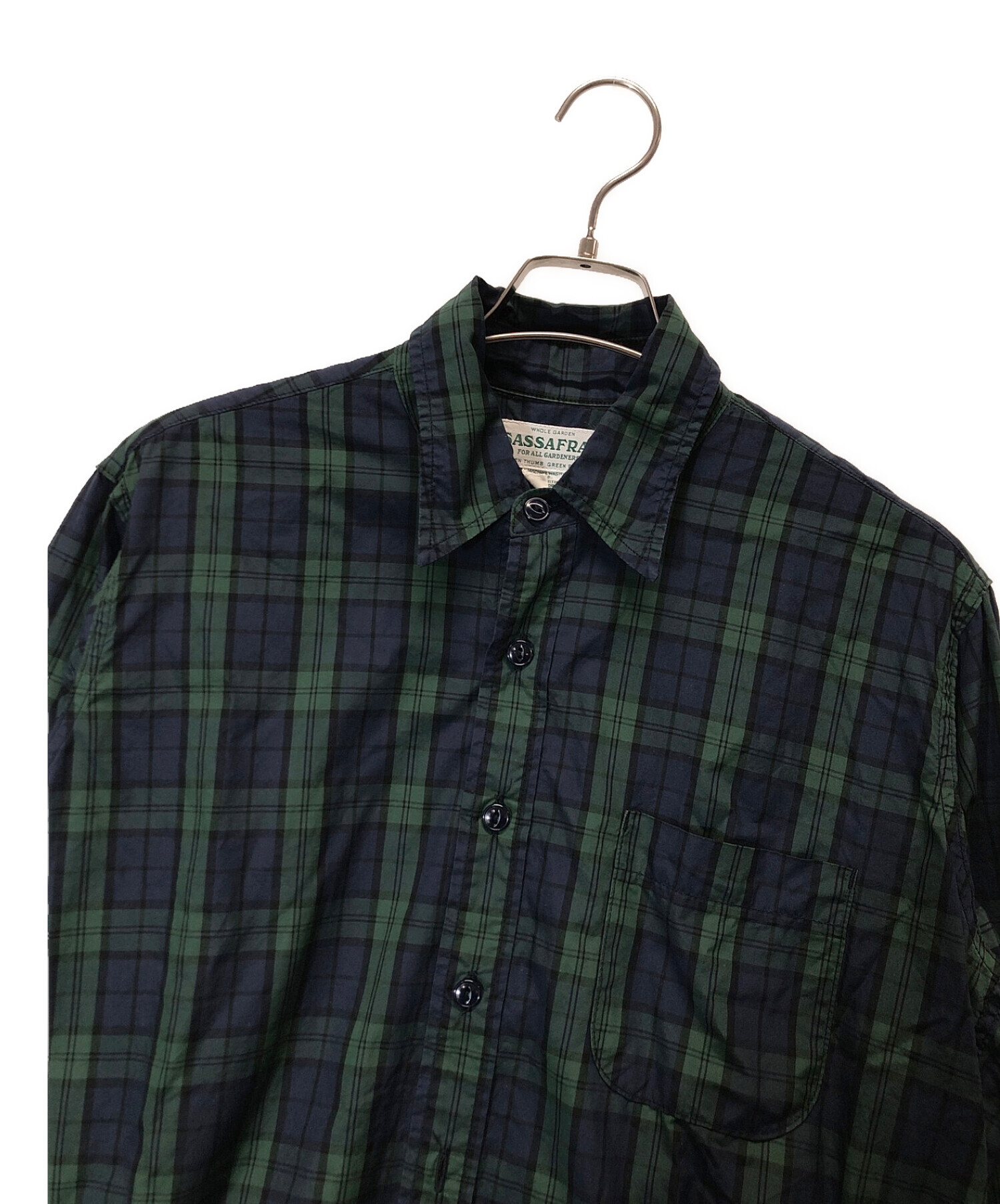 SASSAFRAS (ササフラス) チェックシャツ ネイビー×グリーン サイズ:Ｍ