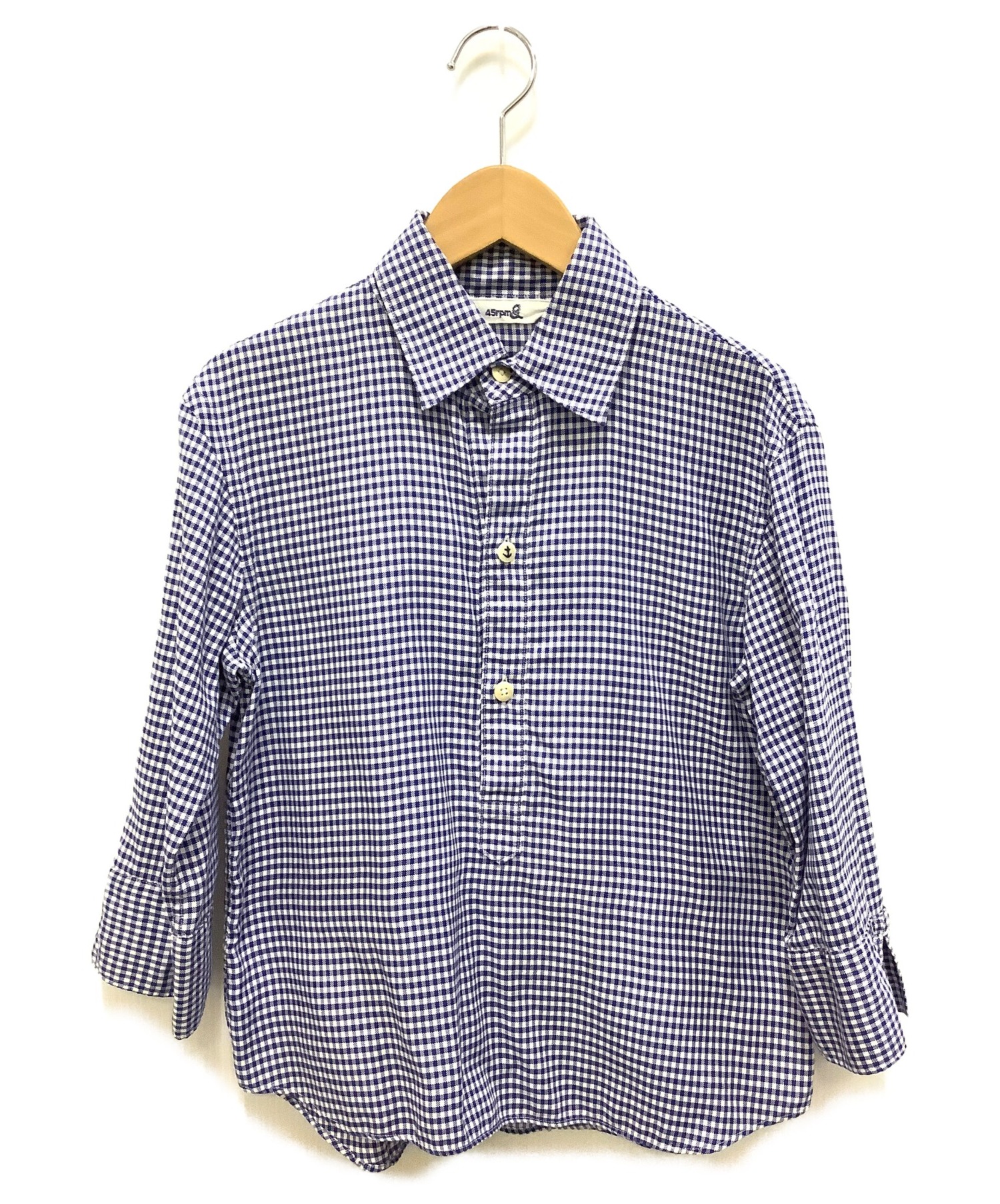 45rpm チェック プルオーバーコットンシャツ サイズ2 パープル 紫 長袖