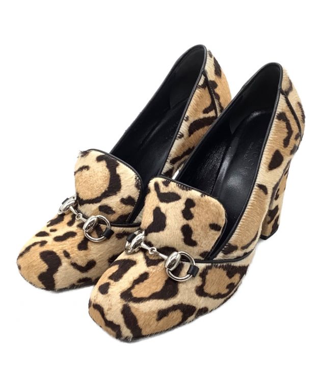 中古・古着通販】GUCCI (グッチ) レオパードビットパンプス ブラウン 