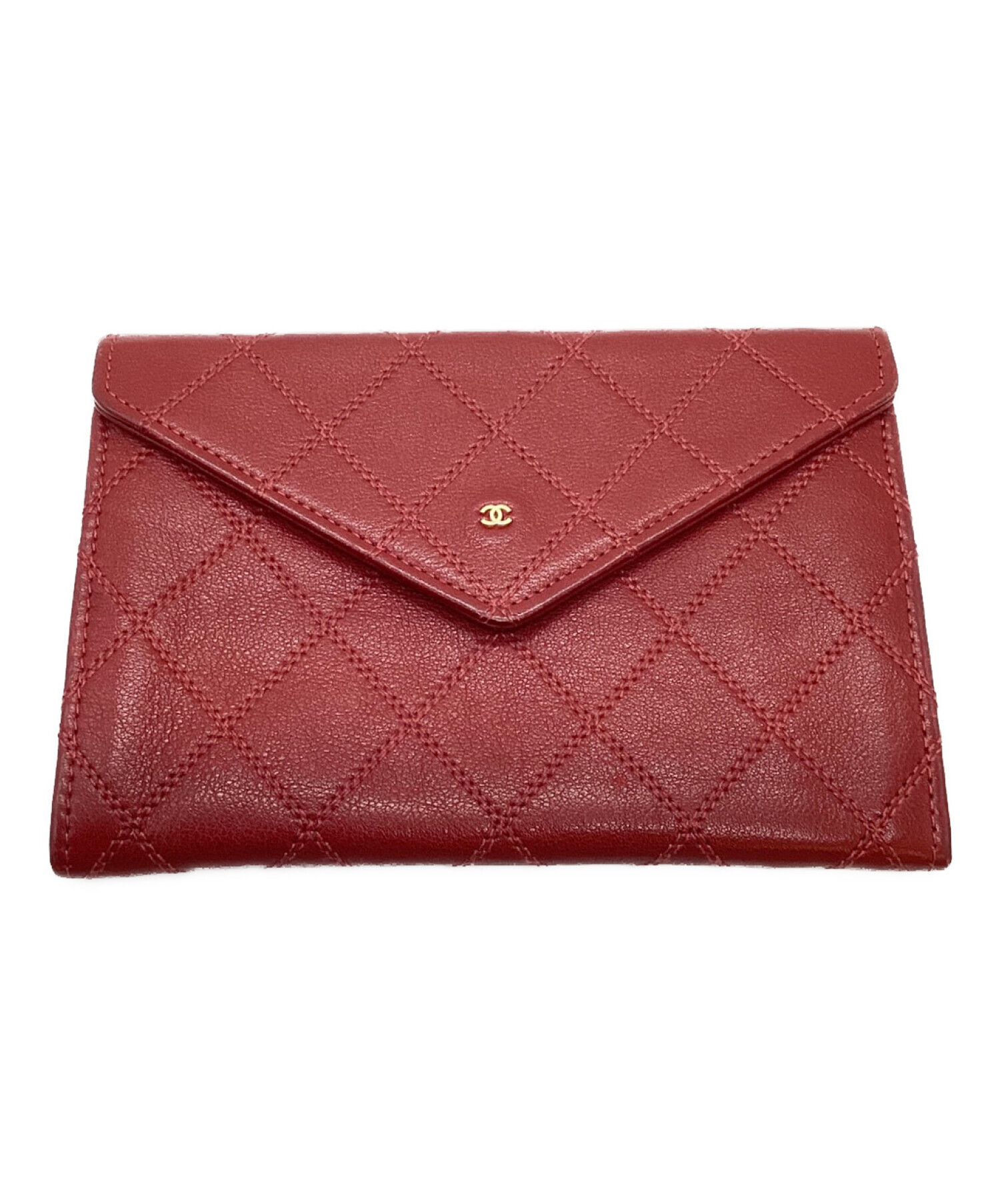 シャネル2つ折り財布赤