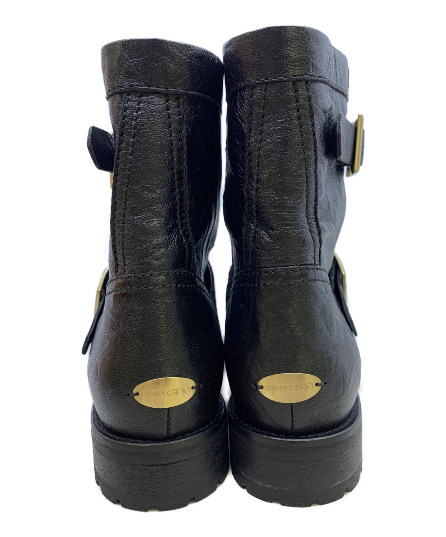 ジミーチュウ Biker II ブーツ 39.5 26.5cm 靴 タンクソール バイカー 2 スムースレザー ムートン ゴールド金具 ブラック ナチュラル 黒 193BIKER II.OHI JIMMY CHOO（新品・未使用品）
