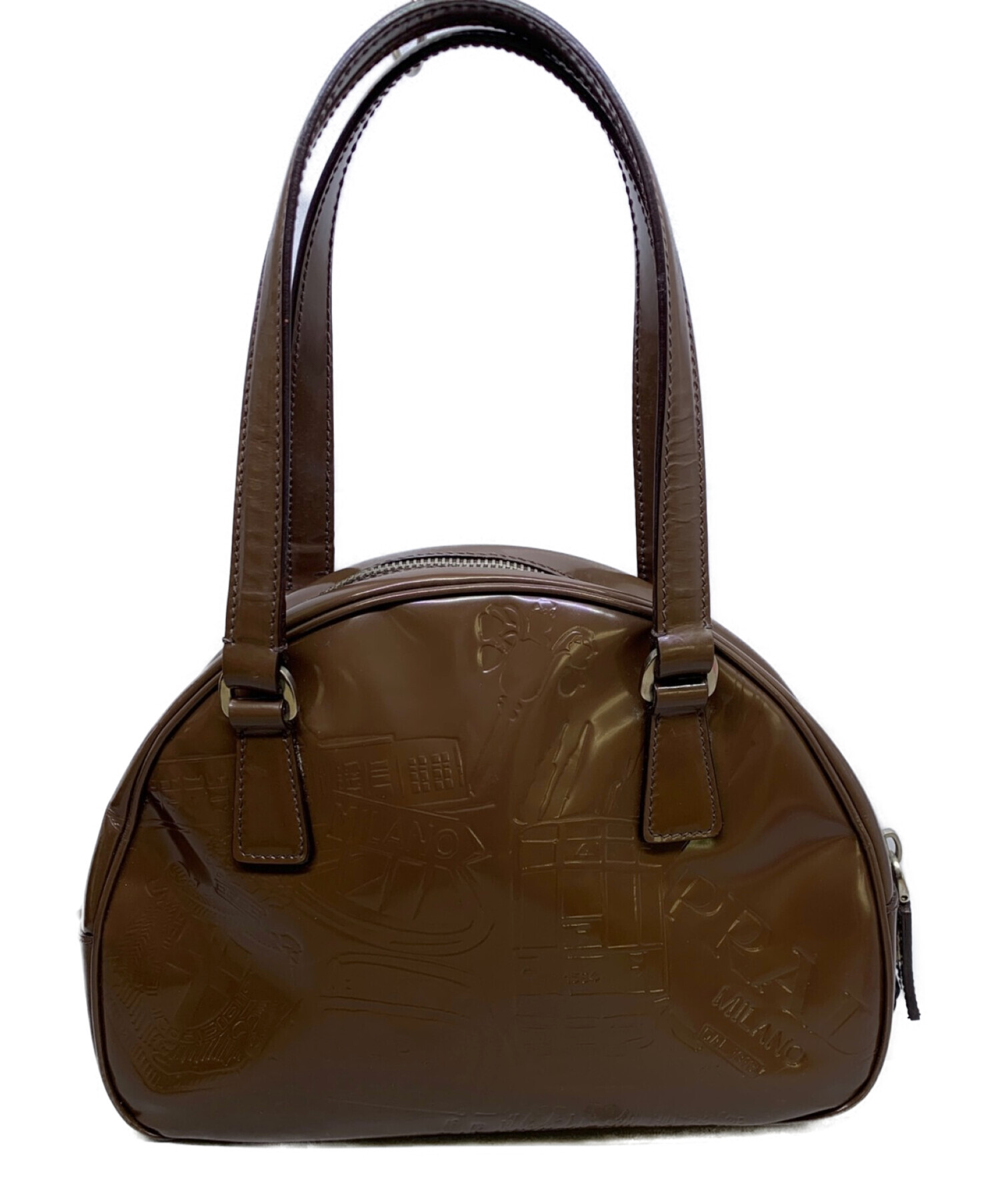 中古・古着通販】PRADA (プラダ) エナメルハンドバッグ ブラウン 